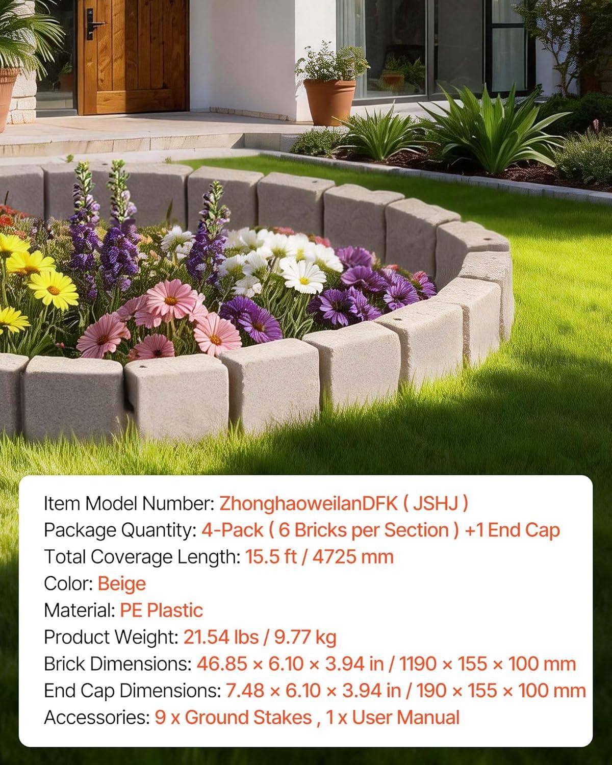 image:imageVEVOR Faux Stone Landscape Edging 468 x 39 Realistic Lawn Edging with Anchoring Spikes Flexible BrickSized Garden Border FadeResistant Yard Garden Stone Border for Driveways Walkway BrownBeige