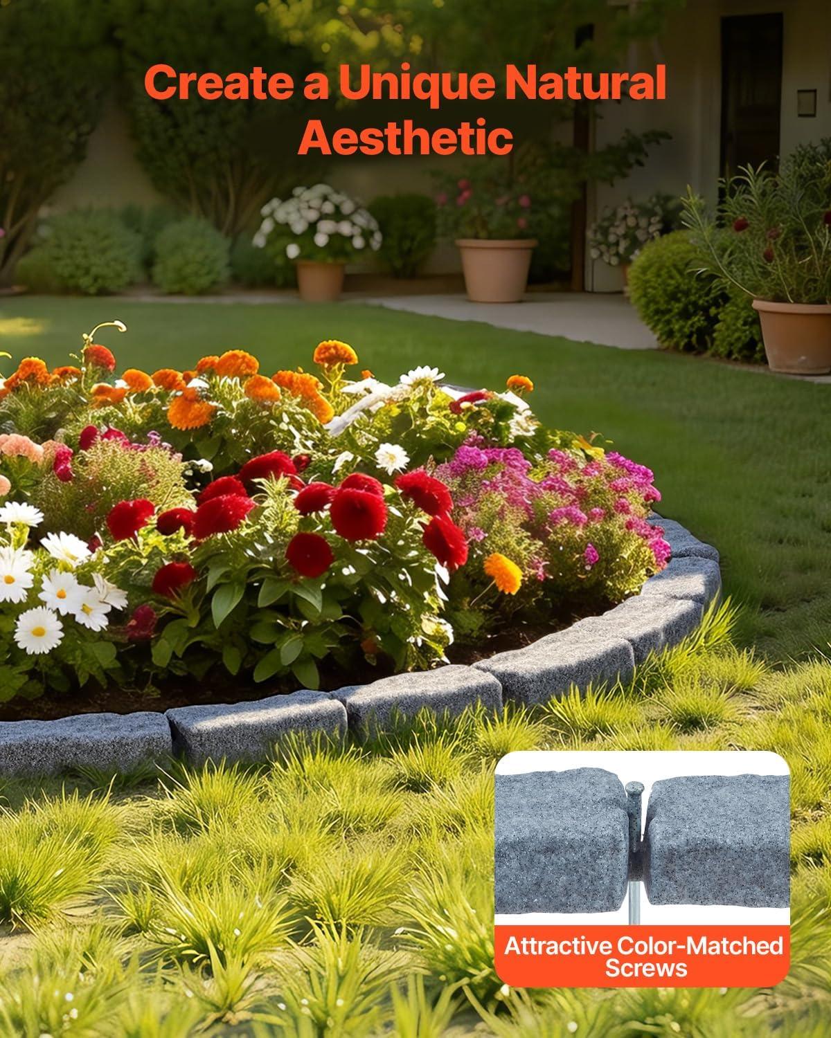 image:imageVEVOR Faux Stone Landscape Edging 468 x 39 Realistic Lawn Edging with Anchoring Spikes Flexible BrickSized Garden Border FadeResistant Yard Garden Stone Border for Driveways Walkway BrownSandstone Gray
