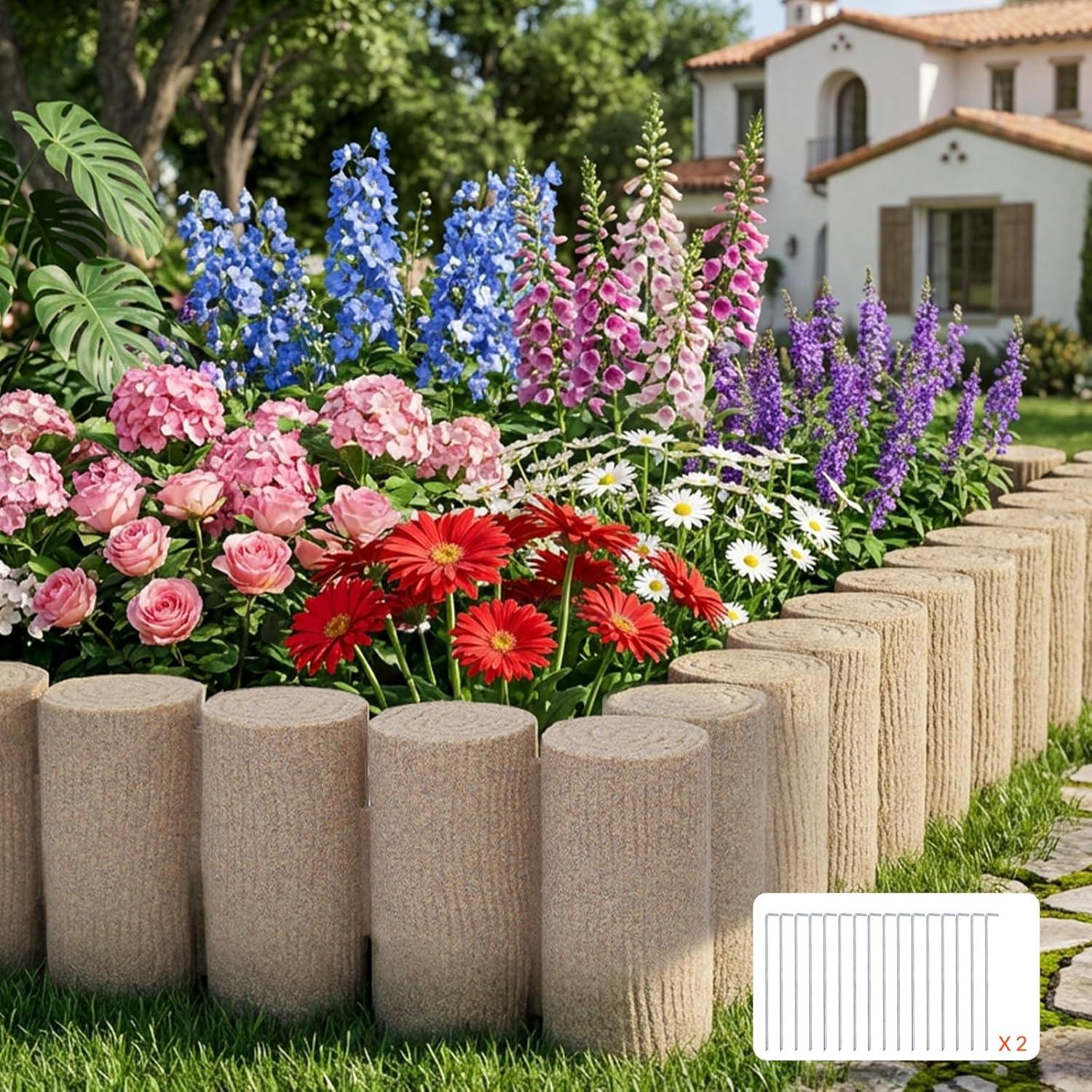 image:imageVEVOR Faux Stone Landscape Edging 468 x 39 Realistic Lawn Edging with Anchoring Spikes Flexible BrickSized Garden Border FadeResistant Yard Garden Stone Border for Driveways Walkway BrownBeige