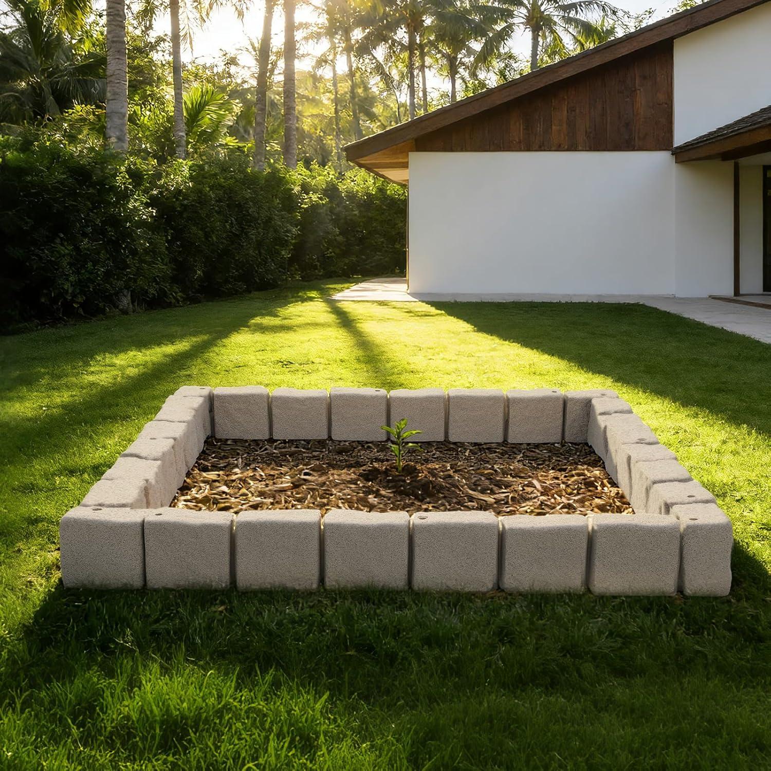 image:imageVEVOR Faux Stone Landscape Edging 468 x 39 Realistic Lawn Edging with Anchoring Spikes Flexible BrickSized Garden Border FadeResistant Yard Garden Stone Border for Driveways Walkway BrownBeige