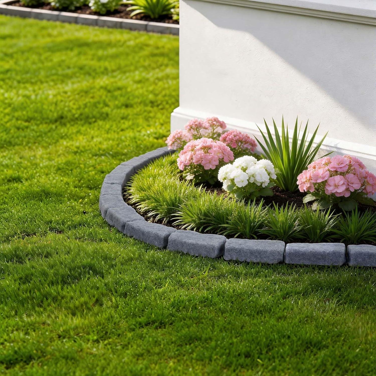 image:imageVEVOR Faux Stone Landscape Edging 468 x 39 Realistic Lawn Edging with Anchoring Spikes Flexible BrickSized Garden Border FadeResistant Yard Garden Stone Border for Driveways Walkway BrownSandstone Gray