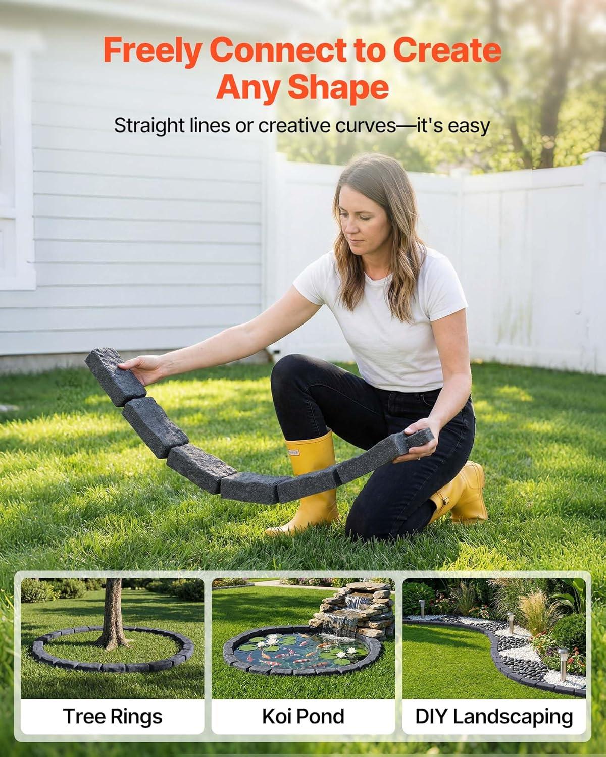 image:imageVEVOR Faux Stone Landscape Edging 468 x 39 Realistic Lawn Edging with Anchoring Spikes Flexible BrickSized Garden Border FadeResistant Yard Garden Stone Border for Driveways Walkway BrownCharcoal Black