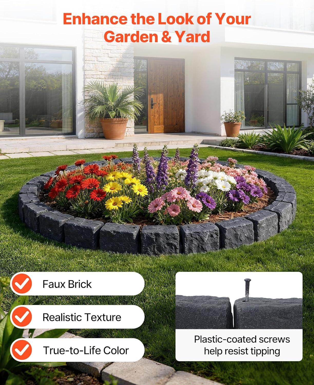 image:imageVEVOR Faux Stone Landscape Edging 468 x 39 Realistic Lawn Edging with Anchoring Spikes Flexible BrickSized Garden Border FadeResistant Yard Garden Stone Border for Driveways Walkway BrownCharcoal Black