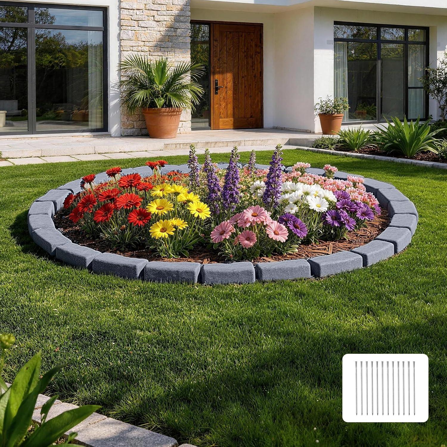 image:imageVEVOR Faux Stone Landscape Edging 468 x 39 Realistic Lawn Edging with Anchoring Spikes Flexible BrickSized Garden Border FadeResistant Yard Garden Stone Border for Driveways Walkway BrownSandstone Gray