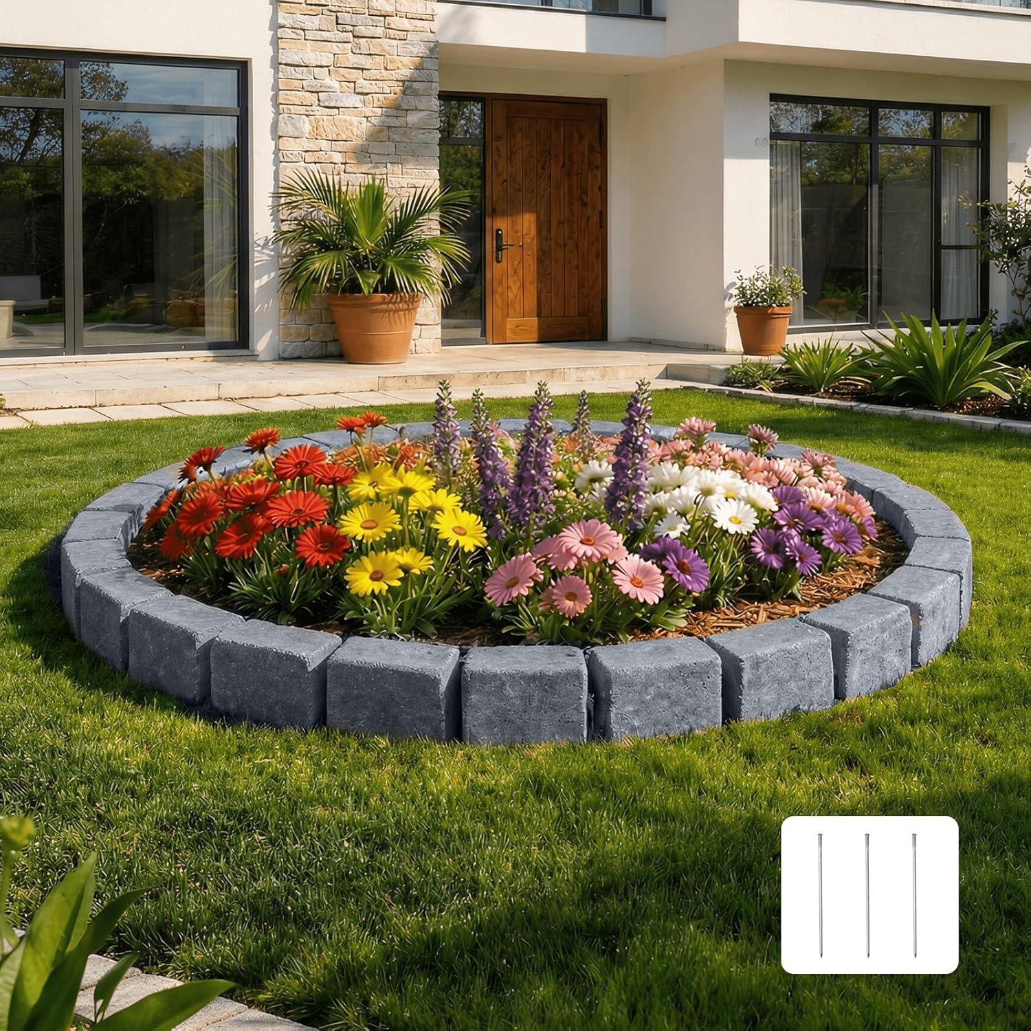 image:imageVEVOR Faux Stone Landscape Edging 468 x 39 Realistic Lawn Edging with Anchoring Spikes Flexible BrickSized Garden Border FadeResistant Yard Garden Stone Border for Driveways Walkway BrownSandstone Gray