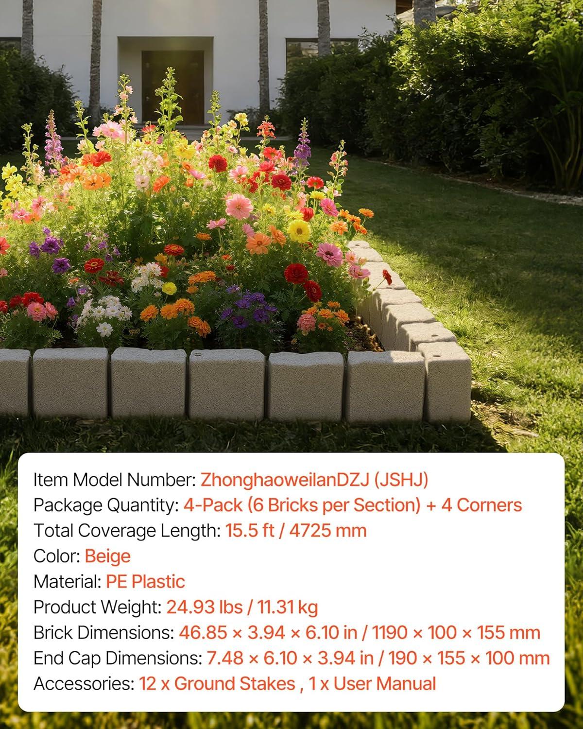 image:imageVEVOR Faux Stone Landscape Edging 468 x 39 Realistic Lawn Edging with Anchoring Spikes Flexible BrickSized Garden Border FadeResistant Yard Garden Stone Border for Driveways Walkway BrownBeige