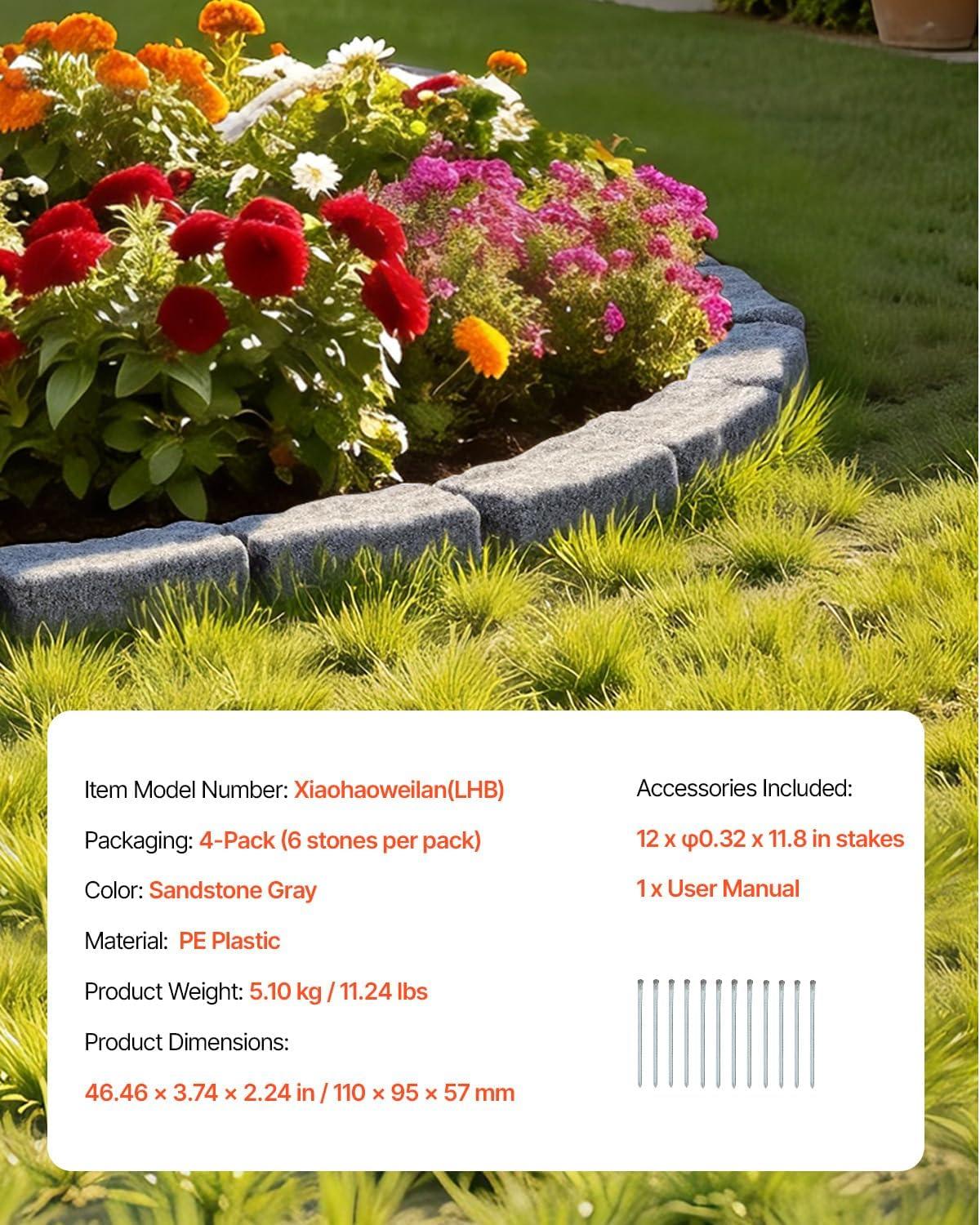 image:imageVEVOR Faux Stone Landscape Edging 468 x 39 Realistic Lawn Edging with Anchoring Spikes Flexible BrickSized Garden Border FadeResistant Yard Garden Stone Border for Driveways Walkway BrownSandstone Gray