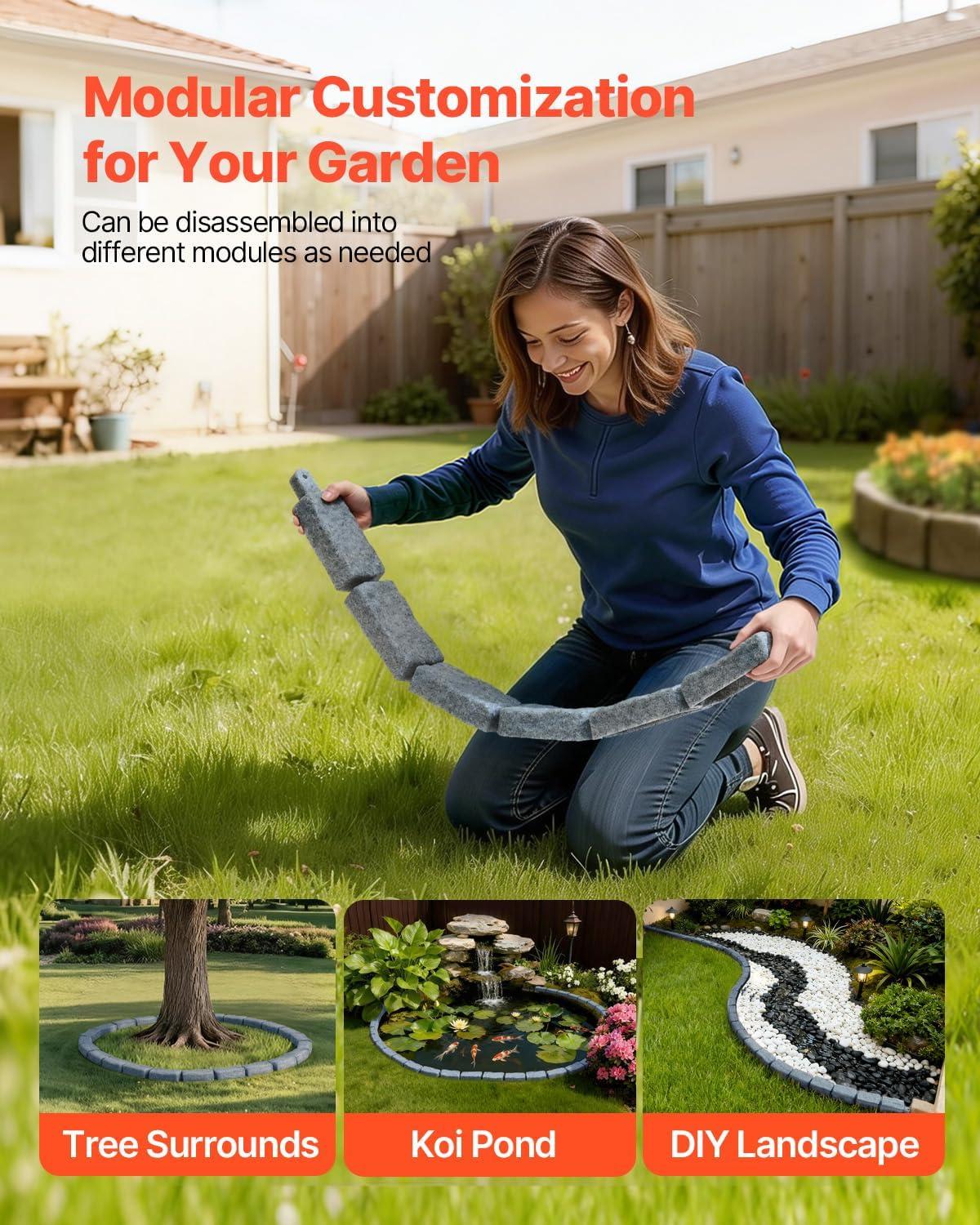 image:imageVEVOR Faux Stone Landscape Edging 468 x 39 Realistic Lawn Edging with Anchoring Spikes Flexible BrickSized Garden Border FadeResistant Yard Garden Stone Border for Driveways Walkway BrownSandstone Gray