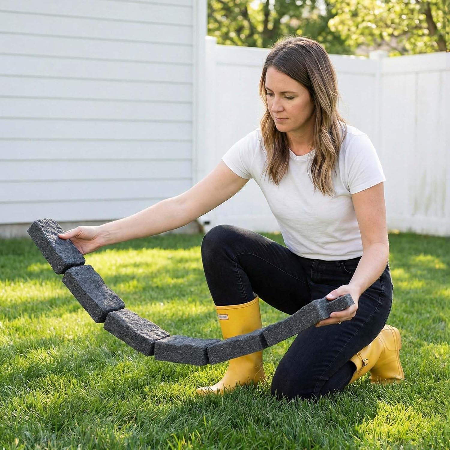 image:imageVEVOR Faux Stone Landscape Edging 468 x 39 Realistic Lawn Edging with Anchoring Spikes Flexible BrickSized Garden Border FadeResistant Yard Garden Stone Border for Driveways Walkway BrownCharcoal Black
