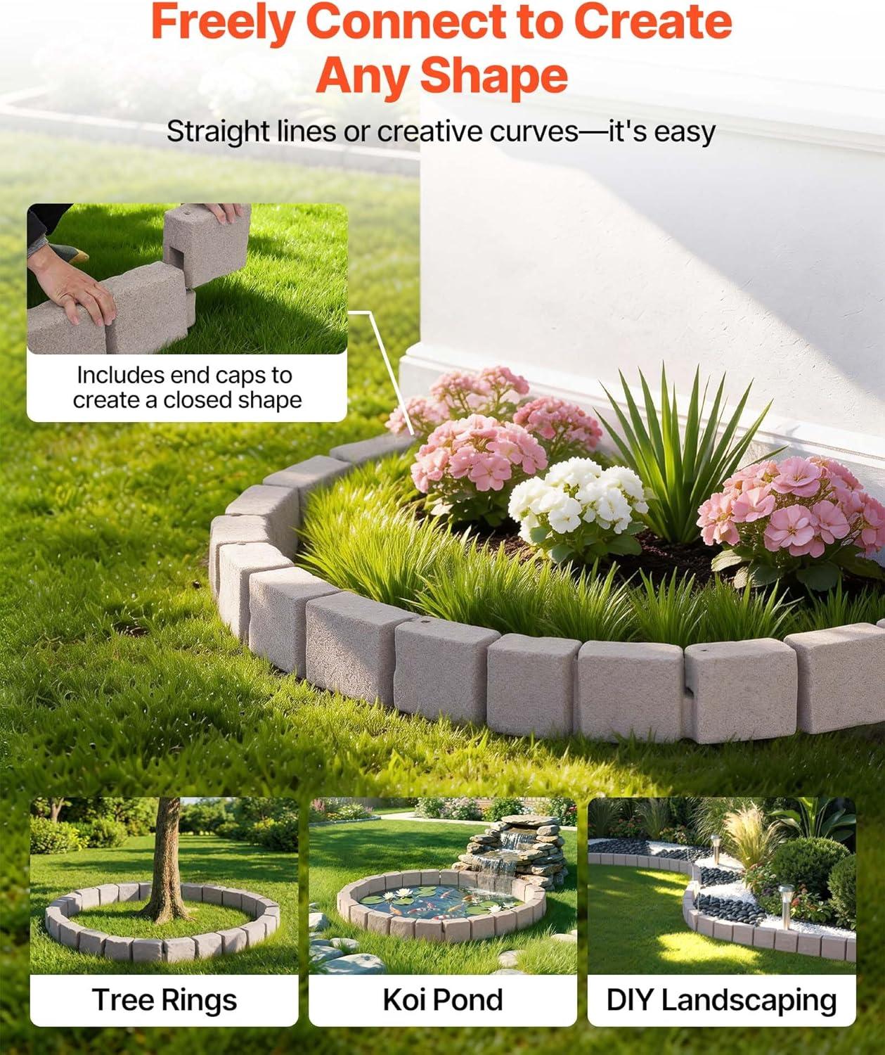 image:imageVEVOR Faux Stone Landscape Edging 468 x 39 Realistic Lawn Edging with Anchoring Spikes Flexible BrickSized Garden Border FadeResistant Yard Garden Stone Border for Driveways Walkway BrownBeige