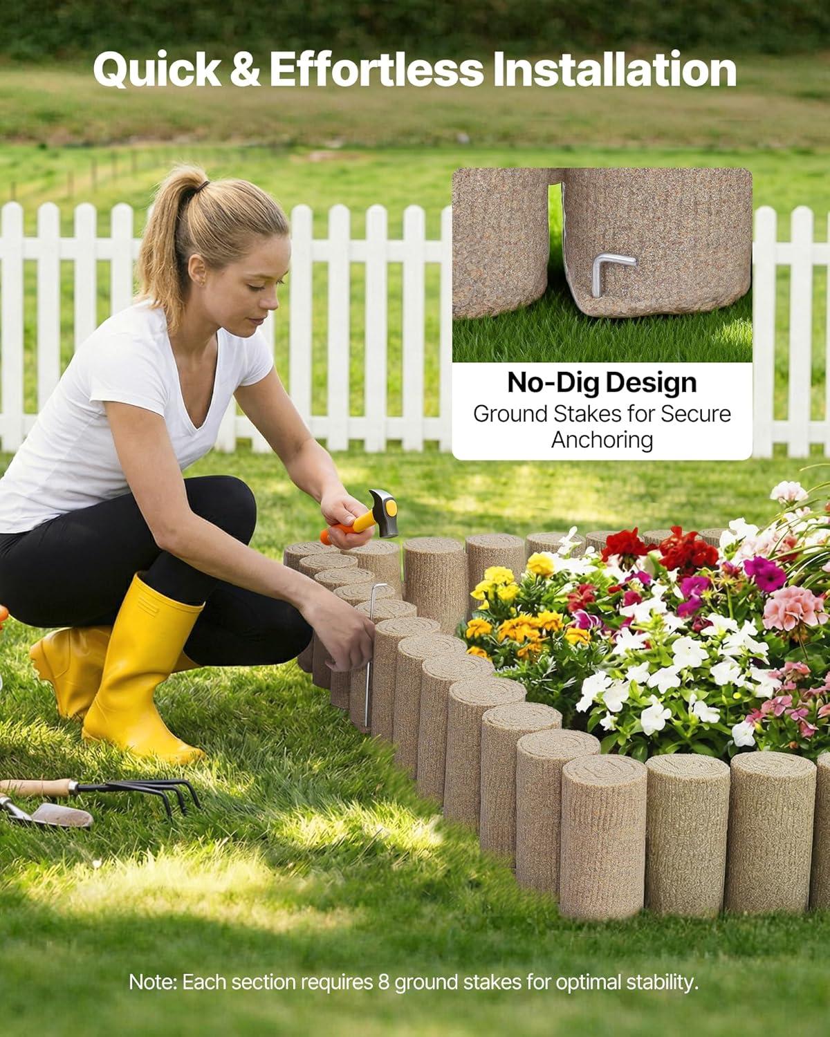 image:imageVEVOR Faux Stone Landscape Edging 468 x 39 Realistic Lawn Edging with Anchoring Spikes Flexible BrickSized Garden Border FadeResistant Yard Garden Stone Border for Driveways Walkway BrownBeige