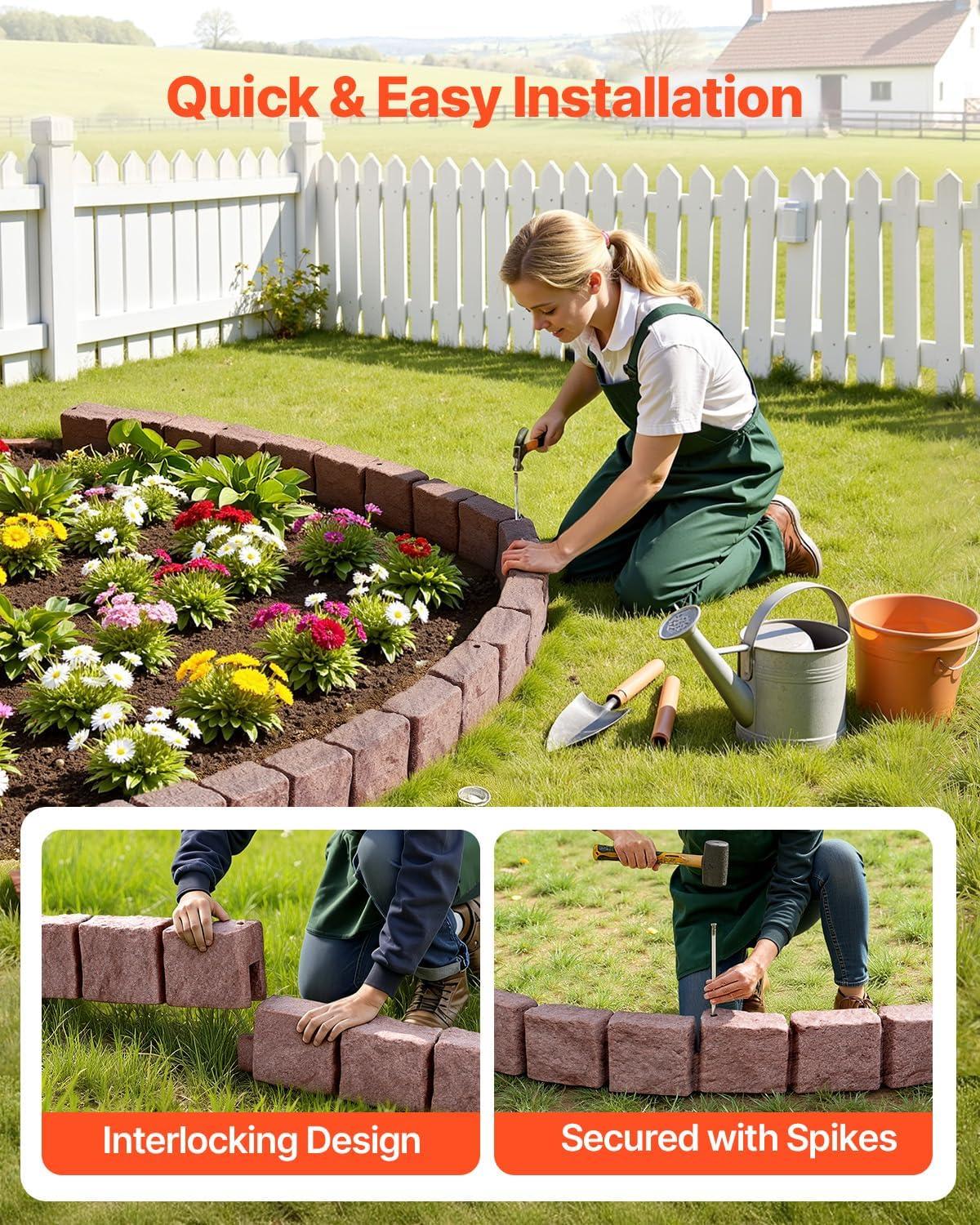 image:imageVEVOR Faux Stone Landscape Edging 468 x 39 Realistic Lawn Edging with Anchoring Spikes Flexible BrickSized Garden Border FadeResistant Yard Garden Stone Border for Driveways Walkway BrownBrown