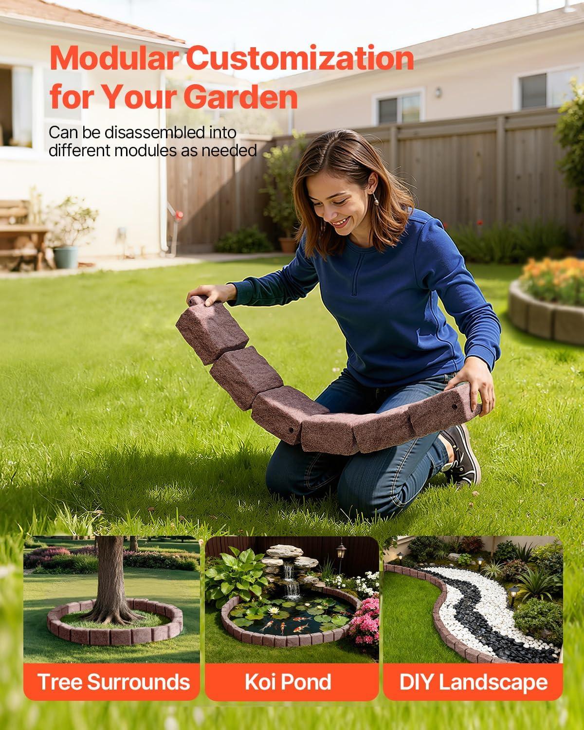 image:imageVEVOR Faux Stone Landscape Edging 468 x 39 Realistic Lawn Edging with Anchoring Spikes Flexible BrickSized Garden Border FadeResistant Yard Garden Stone Border for Driveways Walkway BrownBrown
