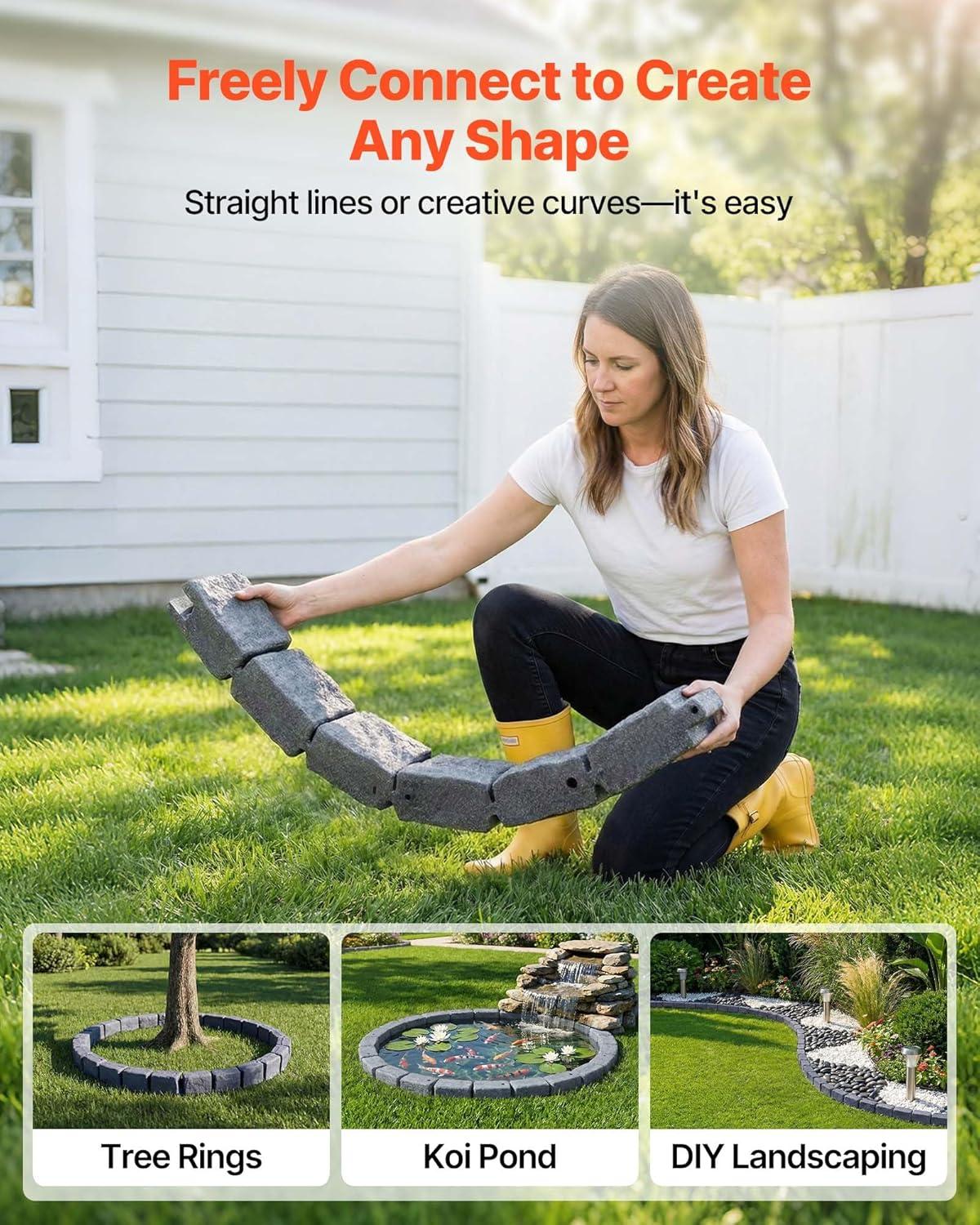 image:imageVEVOR Faux Stone Landscape Edging 468 x 39 Realistic Lawn Edging with Anchoring Spikes Flexible BrickSized Garden Border FadeResistant Yard Garden Stone Border for Driveways Walkway BrownSandstone Gray