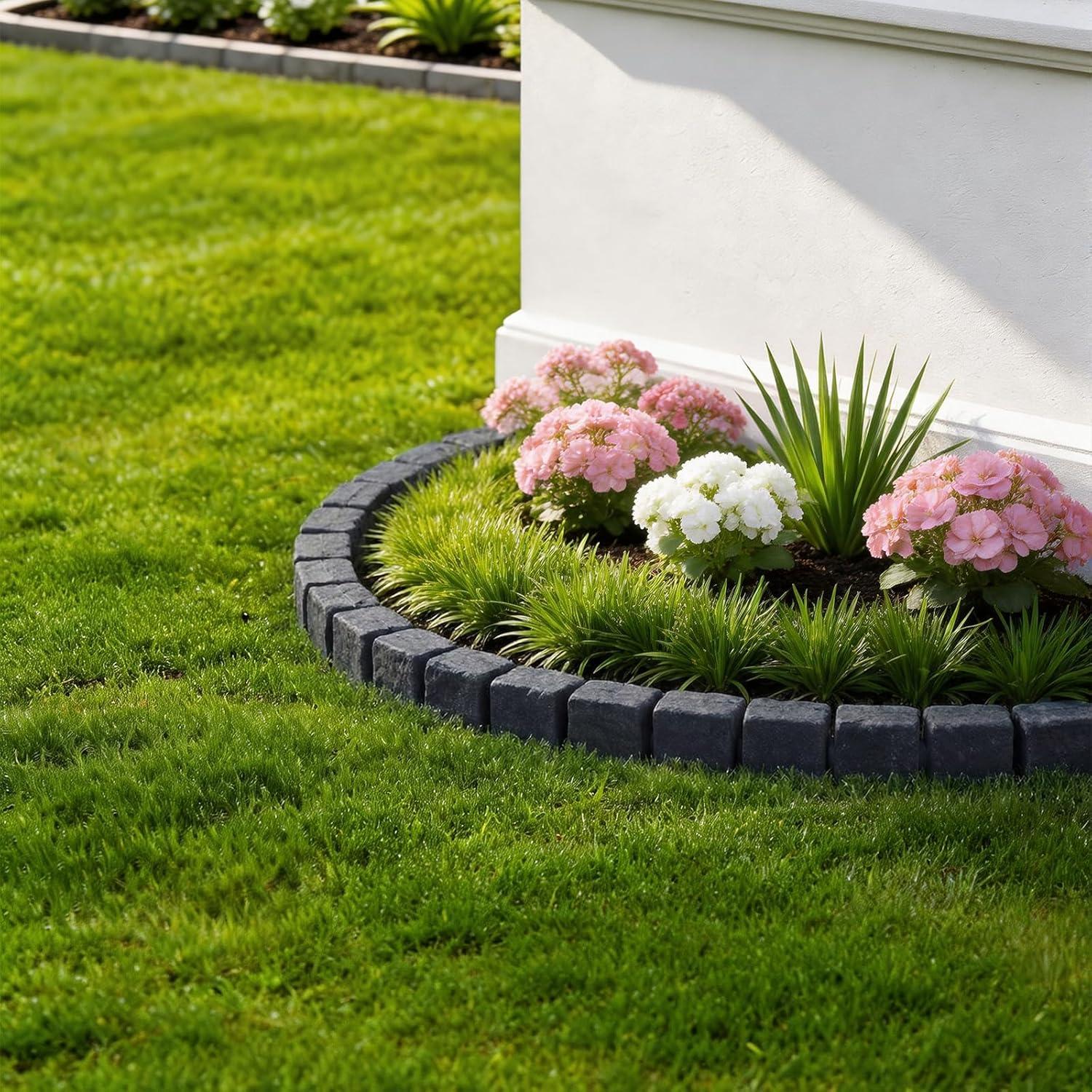 image:imageVEVOR Faux Stone Landscape Edging 468 x 39 Realistic Lawn Edging with Anchoring Spikes Flexible BrickSized Garden Border FadeResistant Yard Garden Stone Border for Driveways Walkway BrownCharcoal Black