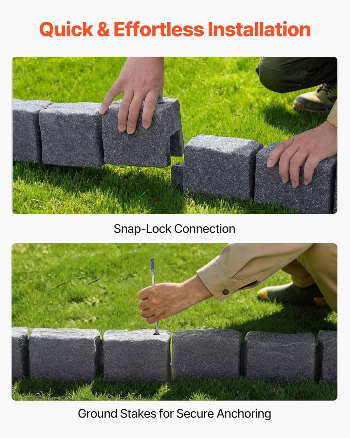 image:imageVEVOR Faux Stone Landscape Edging 468 x 39 Realistic Lawn Edging with Anchoring Spikes Flexible BrickSized Garden Border FadeResistant Yard Garden Stone Border for Driveways Walkway BrownSandstone Gray