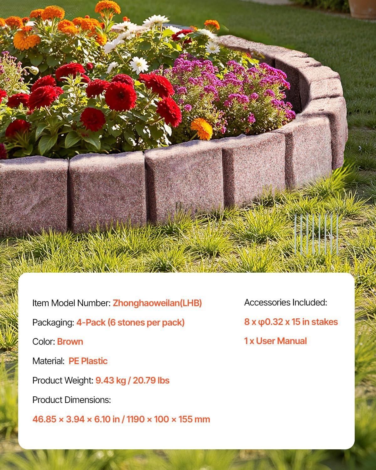 image:imageVEVOR Faux Stone Landscape Edging 468 x 39 Realistic Lawn Edging with Anchoring Spikes Flexible BrickSized Garden Border FadeResistant Yard Garden Stone Border for Driveways Walkway BrownBrown