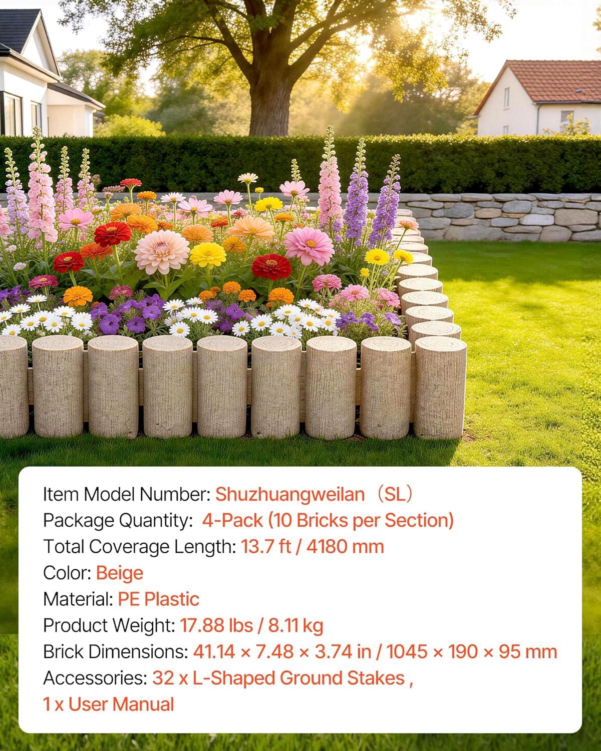 image:imageVEVOR Faux Stone Landscape Edging 468 x 39 Realistic Lawn Edging with Anchoring Spikes Flexible BrickSized Garden Border FadeResistant Yard Garden Stone Border for Driveways Walkway BrownBeige