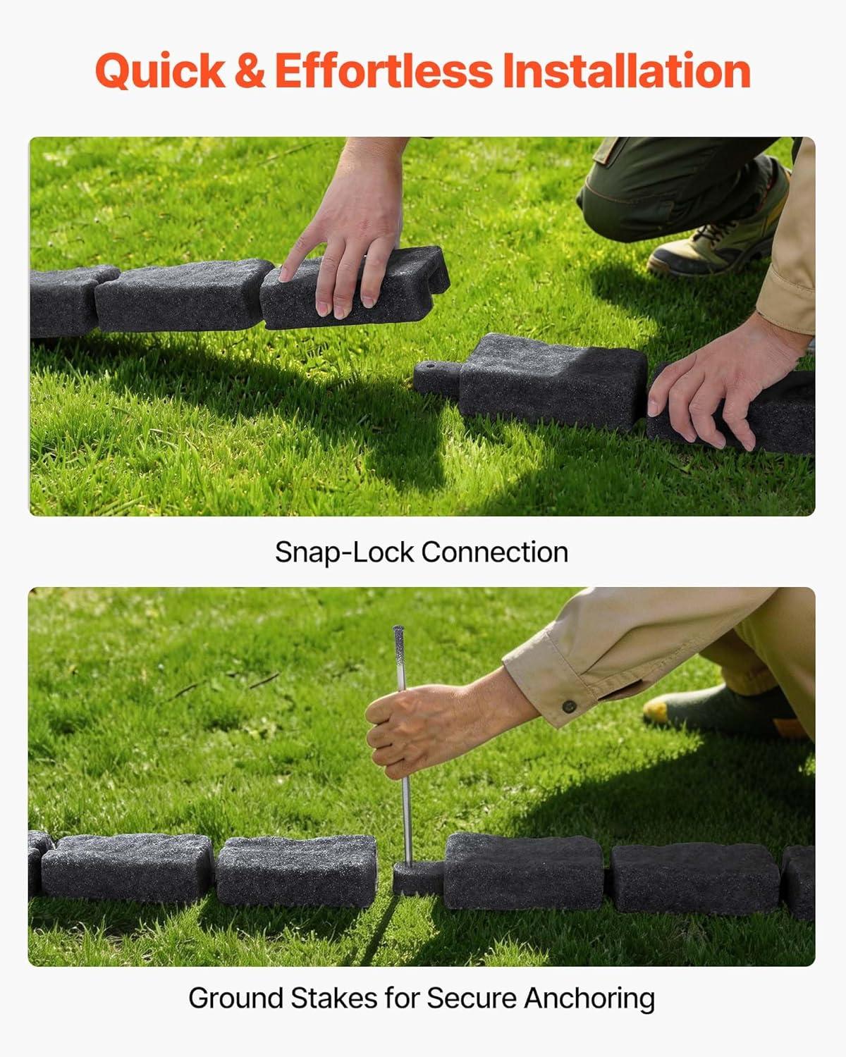 image:imageVEVOR Faux Stone Landscape Edging 468 x 39 Realistic Lawn Edging with Anchoring Spikes Flexible BrickSized Garden Border FadeResistant Yard Garden Stone Border for Driveways Walkway BrownCharcoal Black