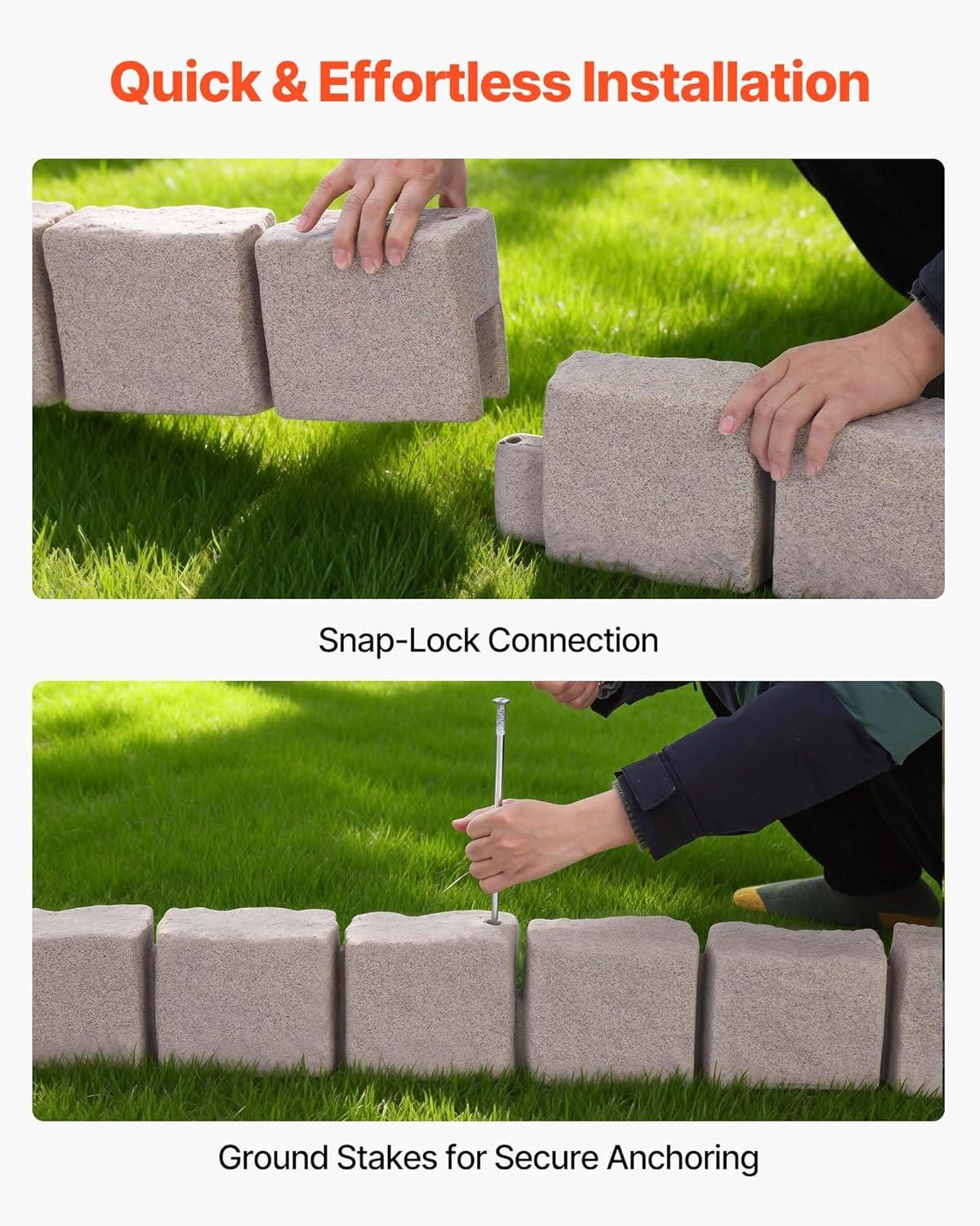 image:imageVEVOR Faux Stone Landscape Edging 468 x 39 Realistic Lawn Edging with Anchoring Spikes Flexible BrickSized Garden Border FadeResistant Yard Garden Stone Border for Driveways Walkway BrownBeige