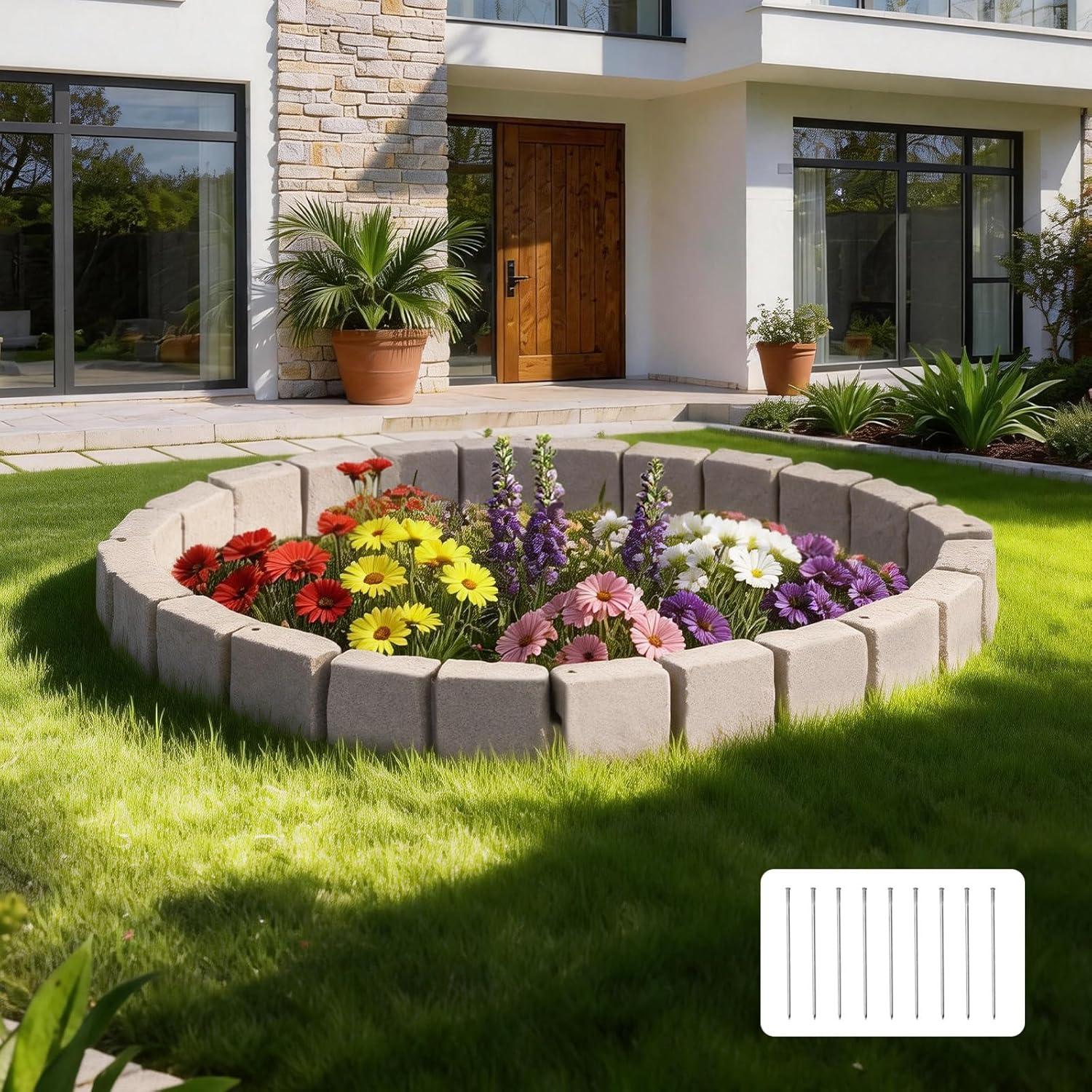 image:imageVEVOR Faux Stone Landscape Edging 468 x 39 Realistic Lawn Edging with Anchoring Spikes Flexible BrickSized Garden Border FadeResistant Yard Garden Stone Border for Driveways Walkway BrownBeige