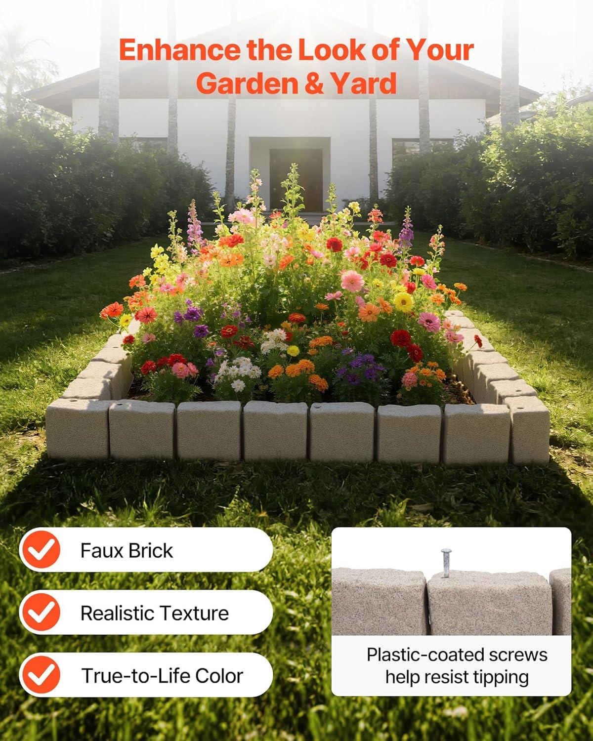 image:imageVEVOR Faux Stone Landscape Edging 468 x 39 Realistic Lawn Edging with Anchoring Spikes Flexible BrickSized Garden Border FadeResistant Yard Garden Stone Border for Driveways Walkway BrownBeige