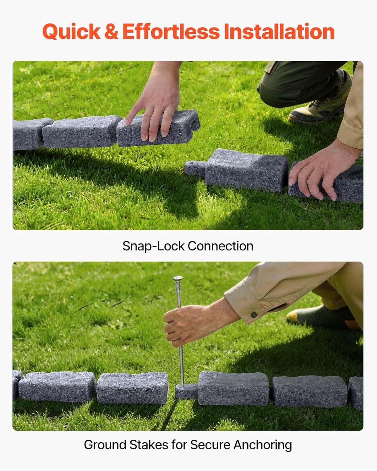 image:imageVEVOR Faux Stone Landscape Edging 468 x 39 Realistic Lawn Edging with Anchoring Spikes Flexible BrickSized Garden Border FadeResistant Yard Garden Stone Border for Driveways Walkway BrownSandstone Gray