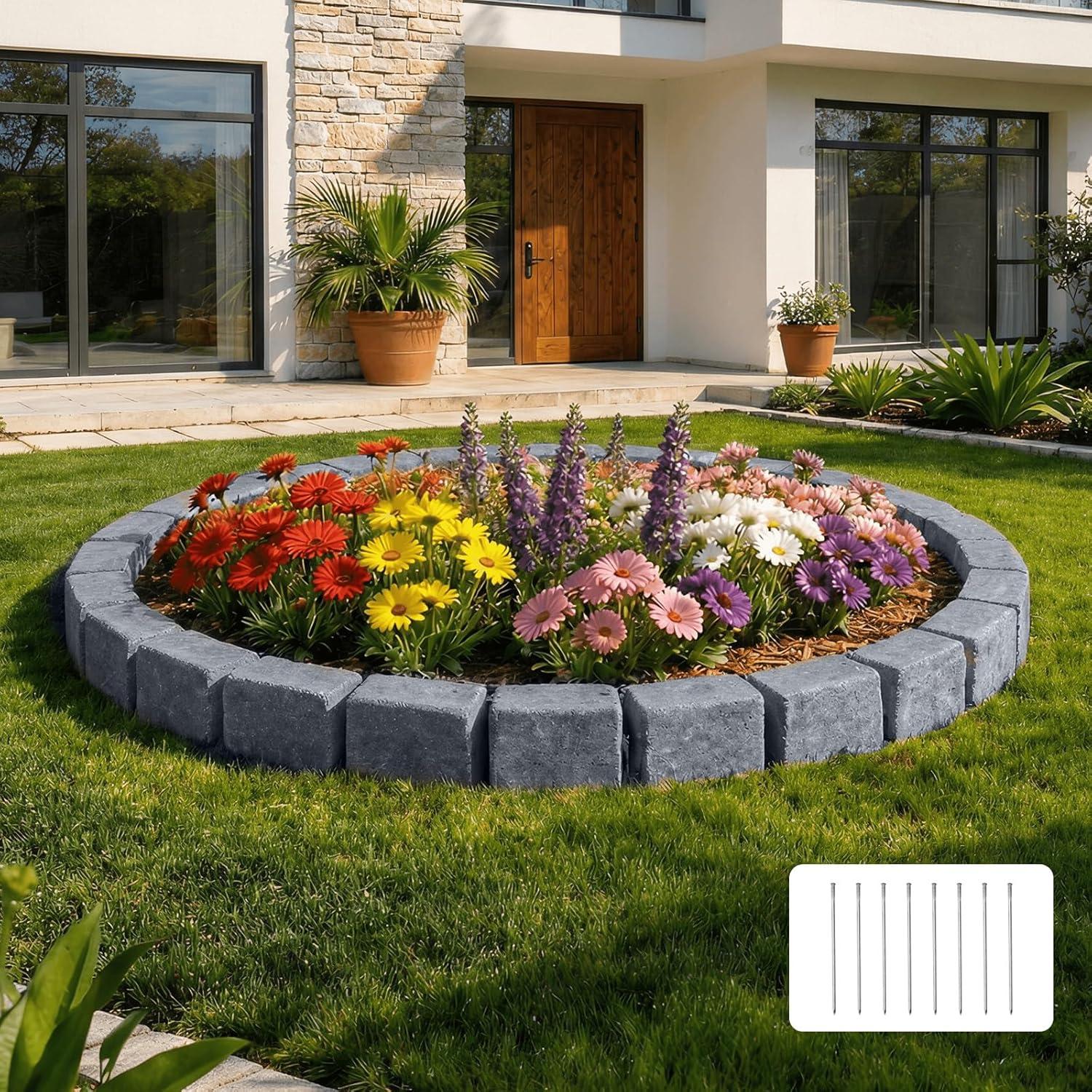 image:imageVEVOR Faux Stone Landscape Edging 468 x 39 Realistic Lawn Edging with Anchoring Spikes Flexible BrickSized Garden Border FadeResistant Yard Garden Stone Border for Driveways Walkway BrownSandstone Gray