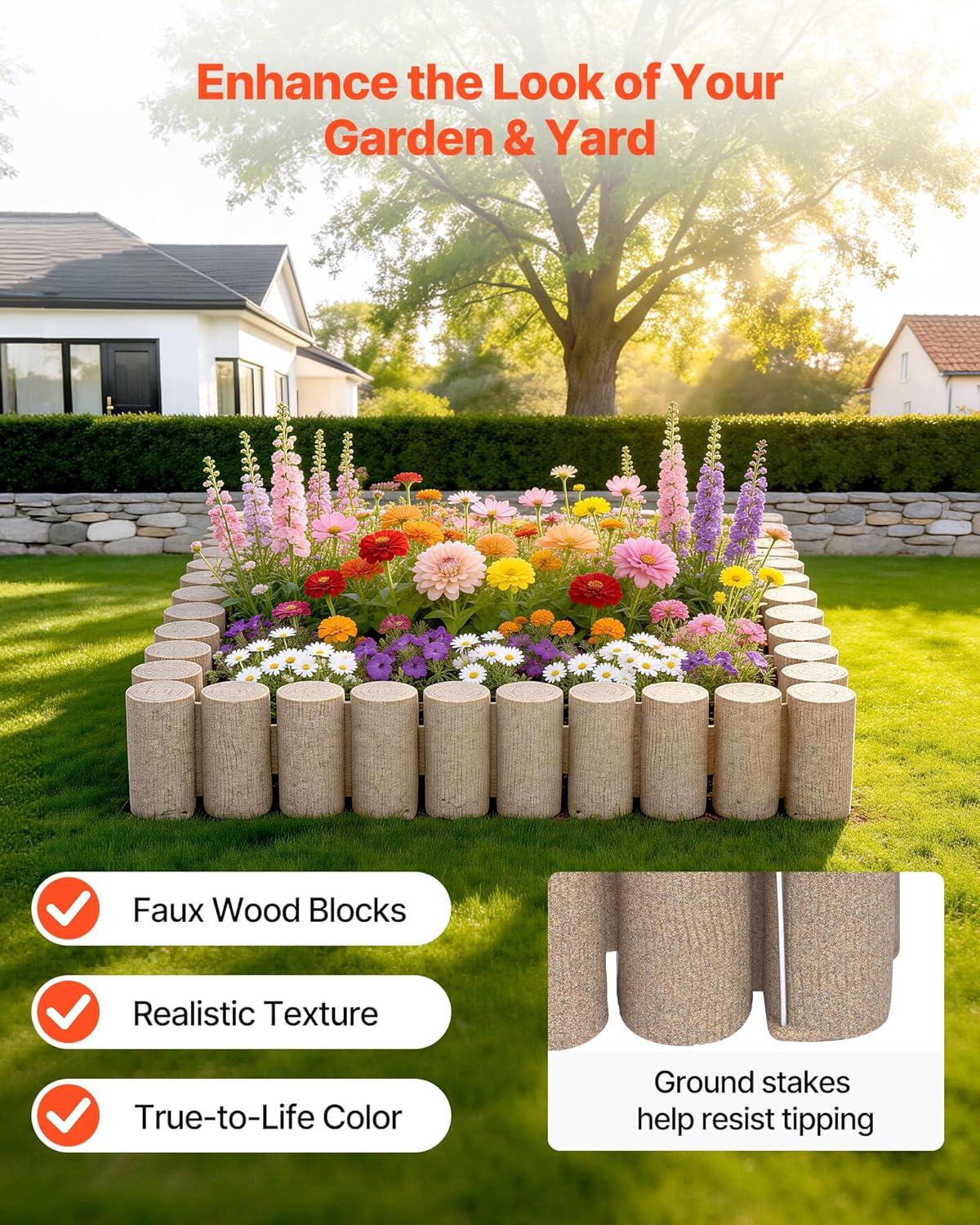 image:imageVEVOR Faux Stone Landscape Edging 468 x 39 Realistic Lawn Edging with Anchoring Spikes Flexible BrickSized Garden Border FadeResistant Yard Garden Stone Border for Driveways Walkway BrownBeige