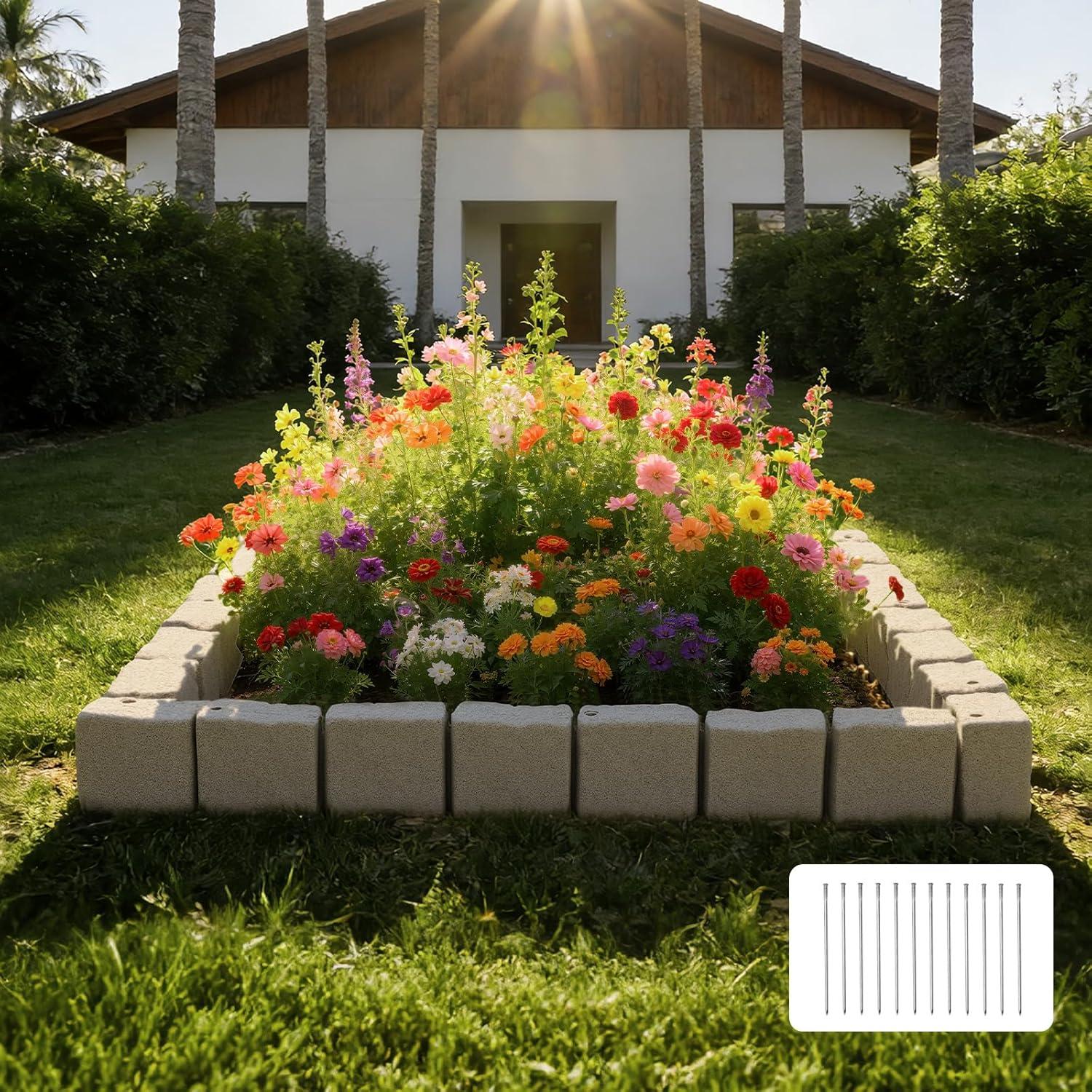 image:imageVEVOR Faux Stone Landscape Edging 468 x 39 Realistic Lawn Edging with Anchoring Spikes Flexible BrickSized Garden Border FadeResistant Yard Garden Stone Border for Driveways Walkway BrownBeige