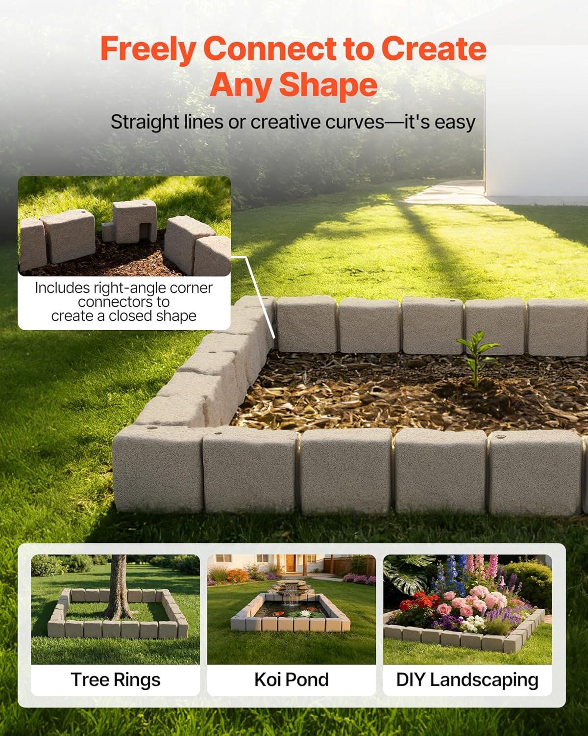 image:imageVEVOR Faux Stone Landscape Edging 468 x 39 Realistic Lawn Edging with Anchoring Spikes Flexible BrickSized Garden Border FadeResistant Yard Garden Stone Border for Driveways Walkway BrownBeige