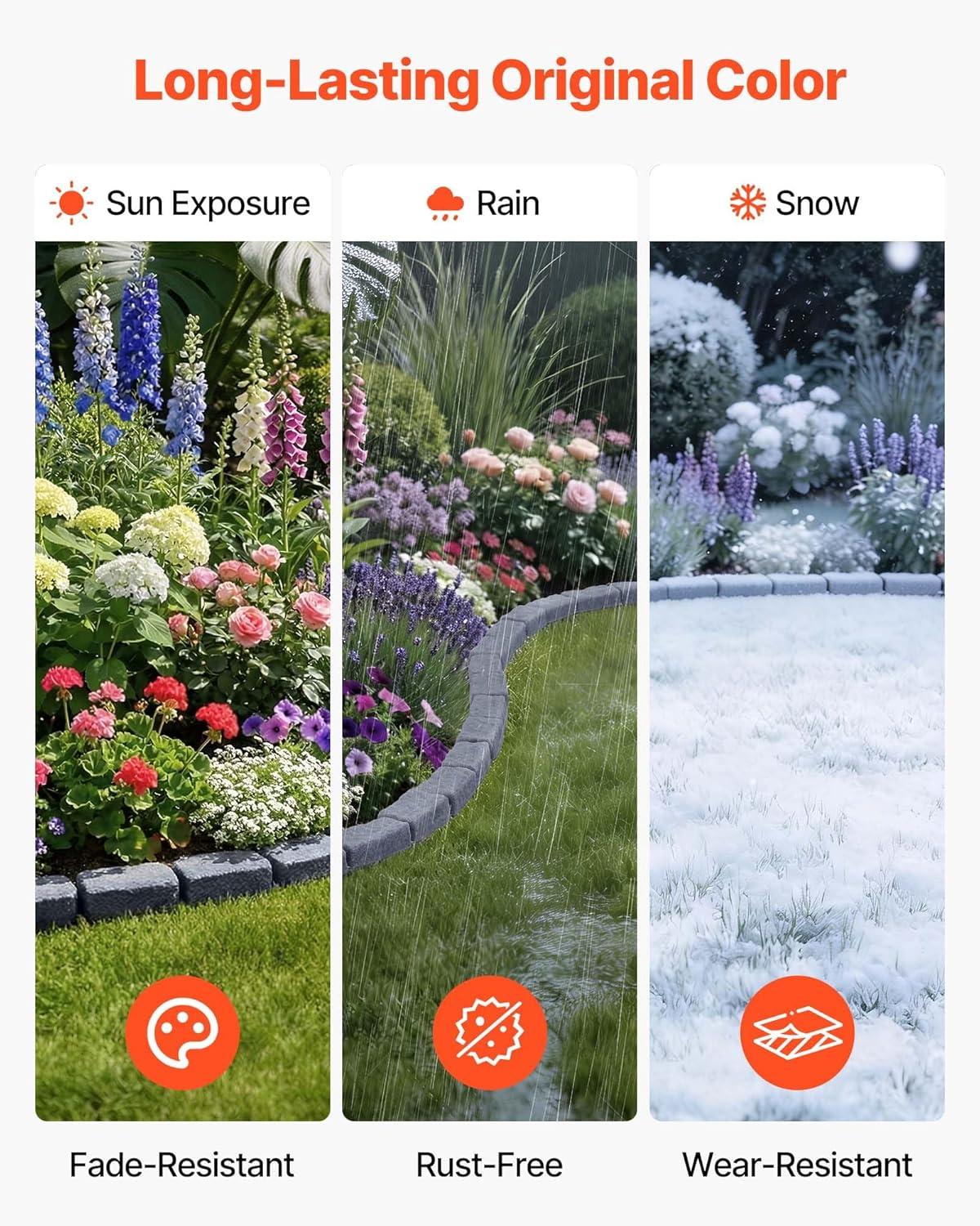 image:imageVEVOR Faux Stone Landscape Edging 468 x 39 Realistic Lawn Edging with Anchoring Spikes Flexible BrickSized Garden Border FadeResistant Yard Garden Stone Border for Driveways Walkway BrownSandstone Gray