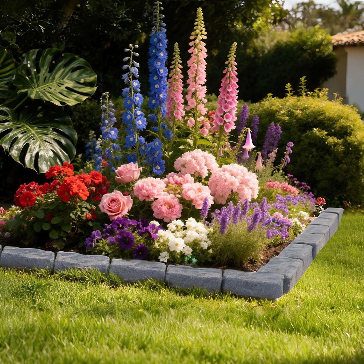 image:imageVEVOR Faux Stone Landscape Edging 468 x 39 Realistic Lawn Edging with Anchoring Spikes Flexible BrickSized Garden Border FadeResistant Yard Garden Stone Border for Driveways Walkway BrownSandstone Gray