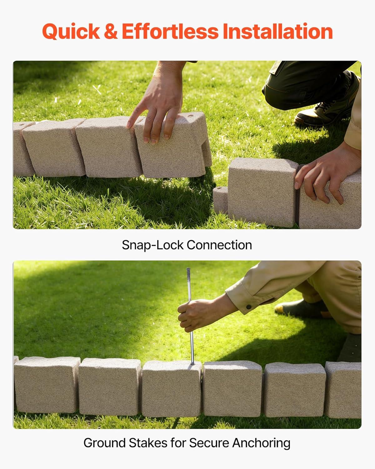 image:imageVEVOR Faux Stone Landscape Edging 468 x 39 Realistic Lawn Edging with Anchoring Spikes Flexible BrickSized Garden Border FadeResistant Yard Garden Stone Border for Driveways Walkway BrownBeige