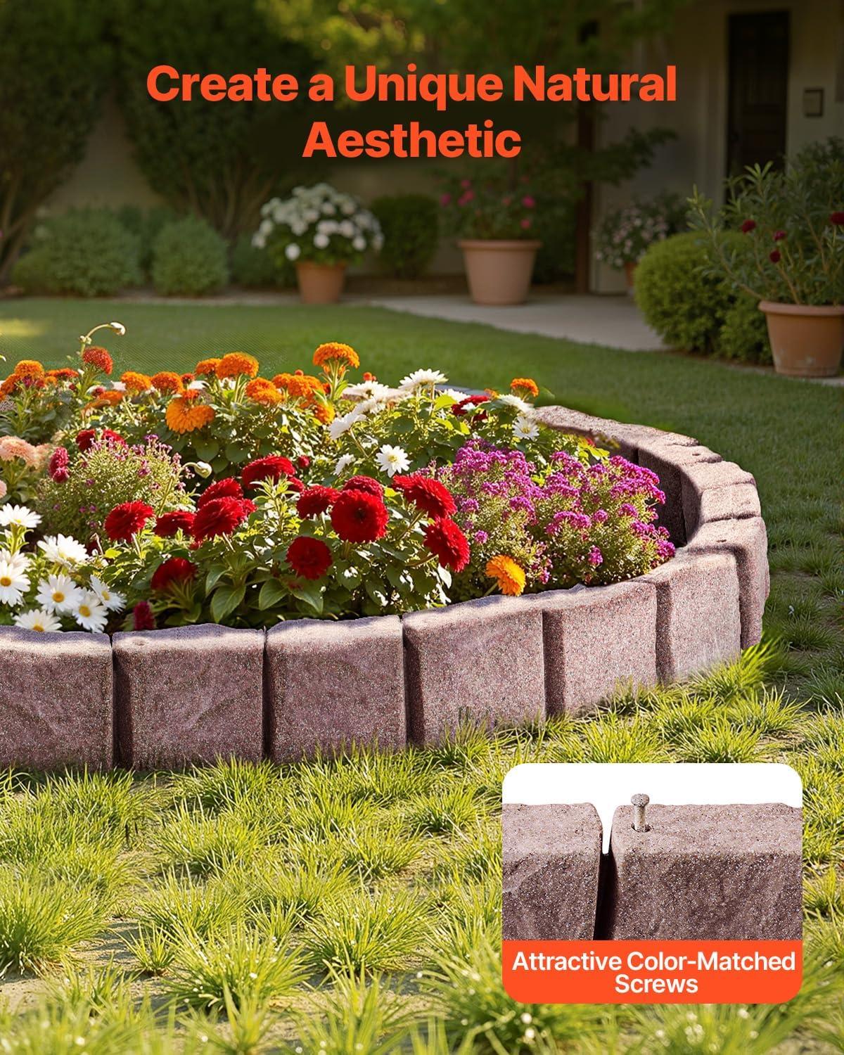 image:imageVEVOR Faux Stone Landscape Edging 468 x 39 Realistic Lawn Edging with Anchoring Spikes Flexible BrickSized Garden Border FadeResistant Yard Garden Stone Border for Driveways Walkway BrownBrown