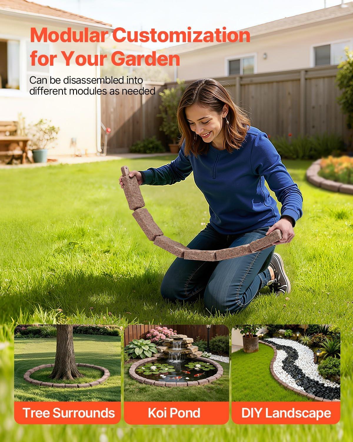 image:imageVEVOR Faux Stone Landscape Edging 468 x 39 Realistic Lawn Edging with Anchoring Spikes Flexible BrickSized Garden Border FadeResistant Yard Garden Stone Border for Driveways Walkway BrownBrown