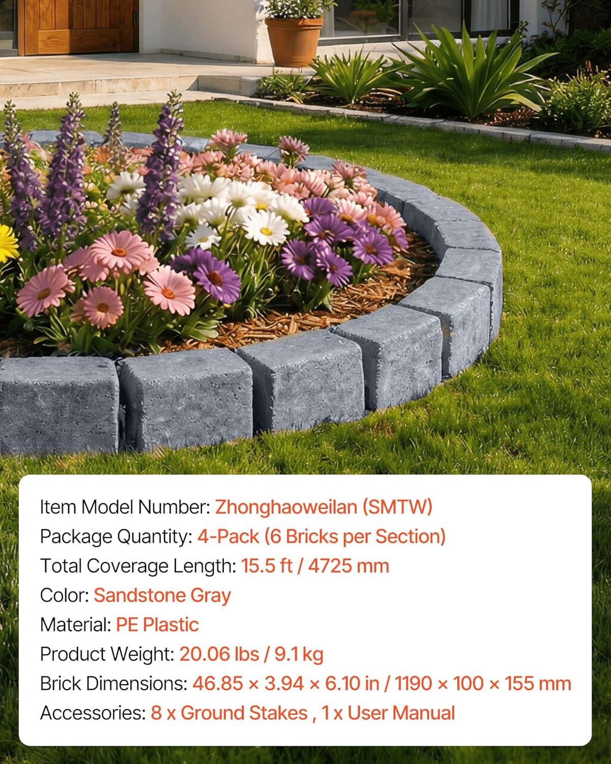 image:imageVEVOR Faux Stone Landscape Edging 468 x 39 Realistic Lawn Edging with Anchoring Spikes Flexible BrickSized Garden Border FadeResistant Yard Garden Stone Border for Driveways Walkway BrownSandstone Gray