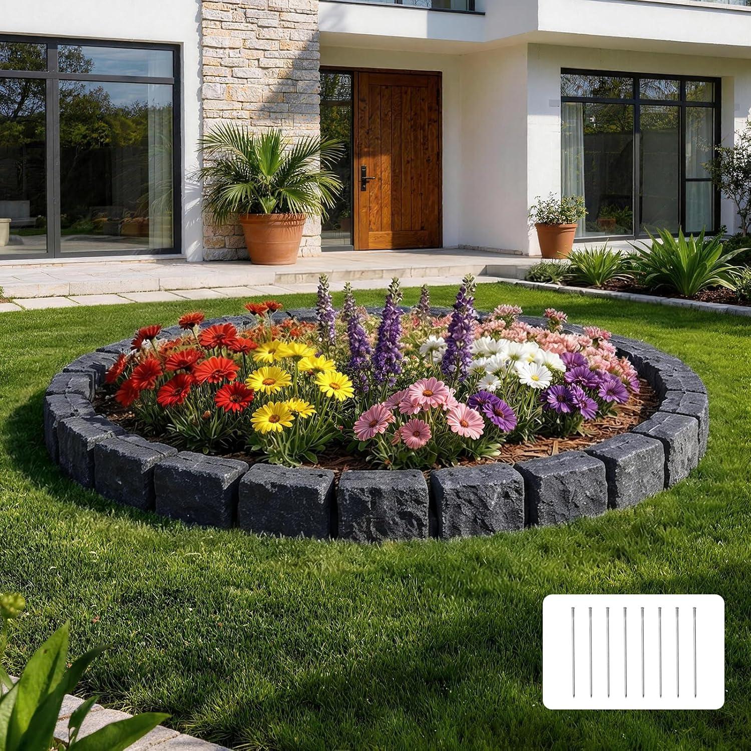 image:imageVEVOR Faux Stone Landscape Edging 468 x 39 Realistic Lawn Edging with Anchoring Spikes Flexible BrickSized Garden Border FadeResistant Yard Garden Stone Border for Driveways Walkway BrownCharcoal Black