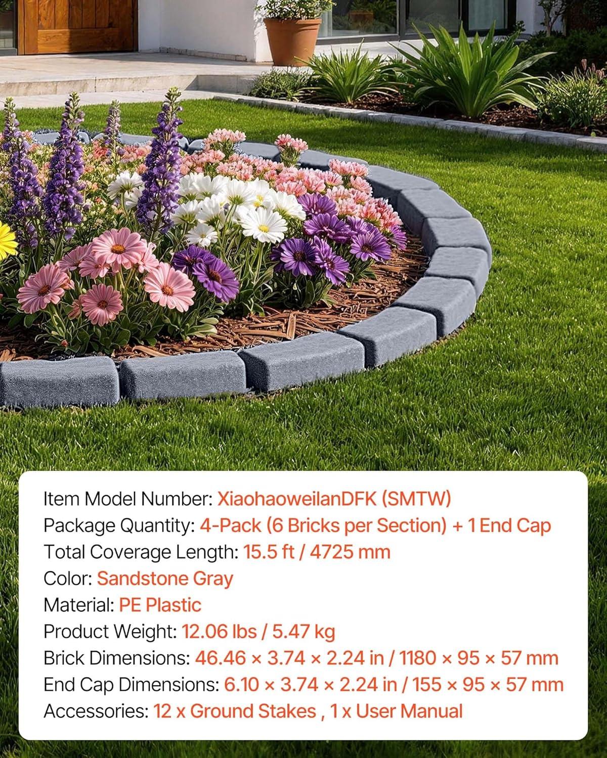 image:imageVEVOR Faux Stone Landscape Edging 468 x 39 Realistic Lawn Edging with Anchoring Spikes Flexible BrickSized Garden Border FadeResistant Yard Garden Stone Border for Driveways Walkway BrownSandstone Gray