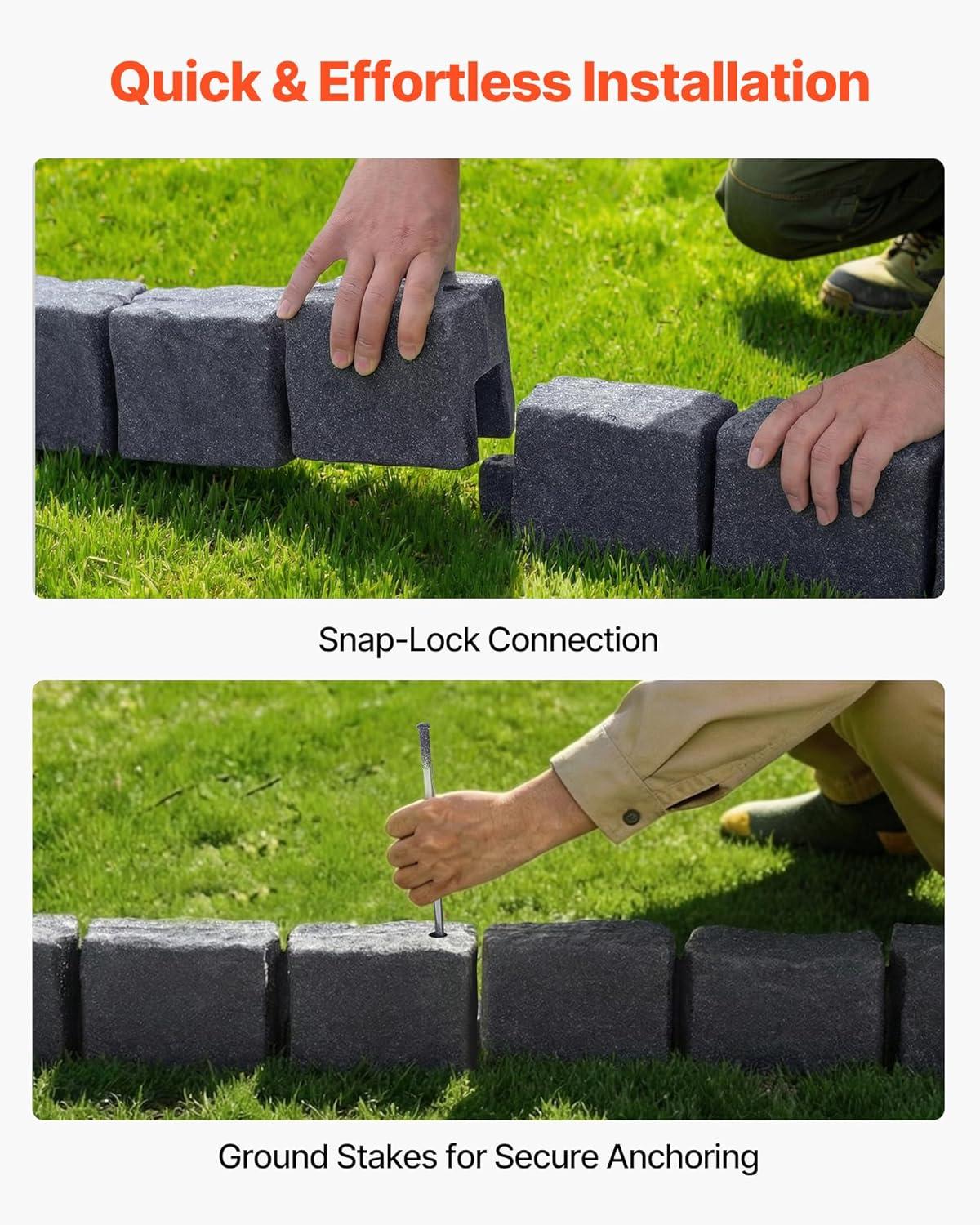image:imageVEVOR Faux Stone Landscape Edging 468 x 39 Realistic Lawn Edging with Anchoring Spikes Flexible BrickSized Garden Border FadeResistant Yard Garden Stone Border for Driveways Walkway BrownCharcoal Black