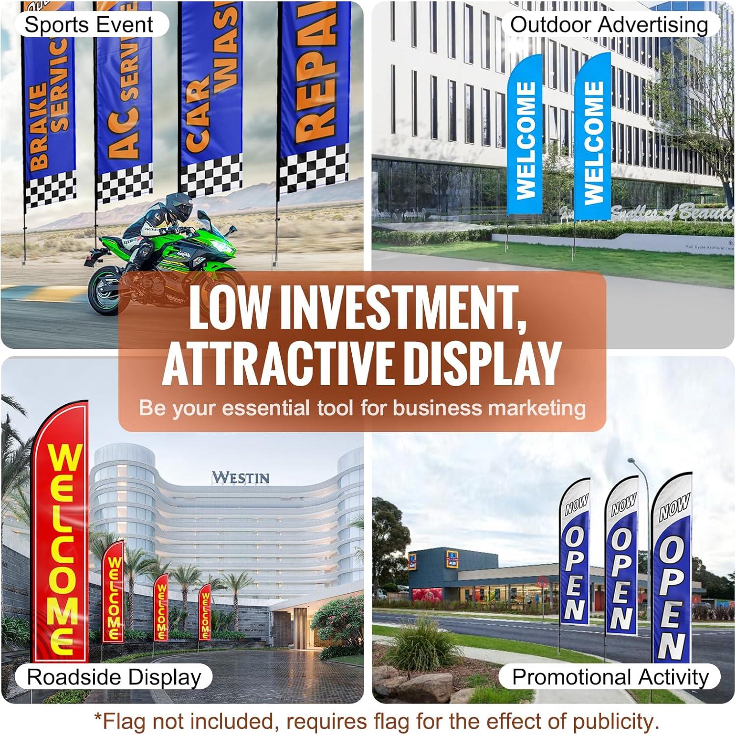 image:imageVEVOR Feather Flag Pole Kit 2 Packs Swooper Flag Pole 127 ft Sign Flag Poles for Business Advertising Feather Flags Banner Outdoor with Ground Stakes and A Carrying Bag Flag Not Included163 ft