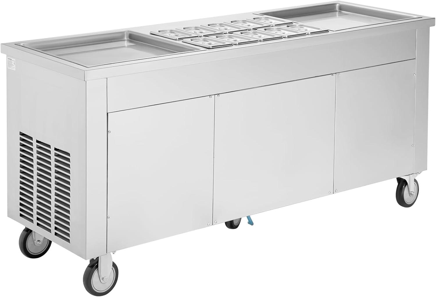 image:imageVEVOR Fried Ice Cream Roll Machine Stainless Steel Commercial Rolled Ice Cream Maker with Compressor and 4 Scrapers2Pcs 177 x 177 Square StirFried Ice Cream Pans for Frozen YogurtIce Cream2100Wdouble pans