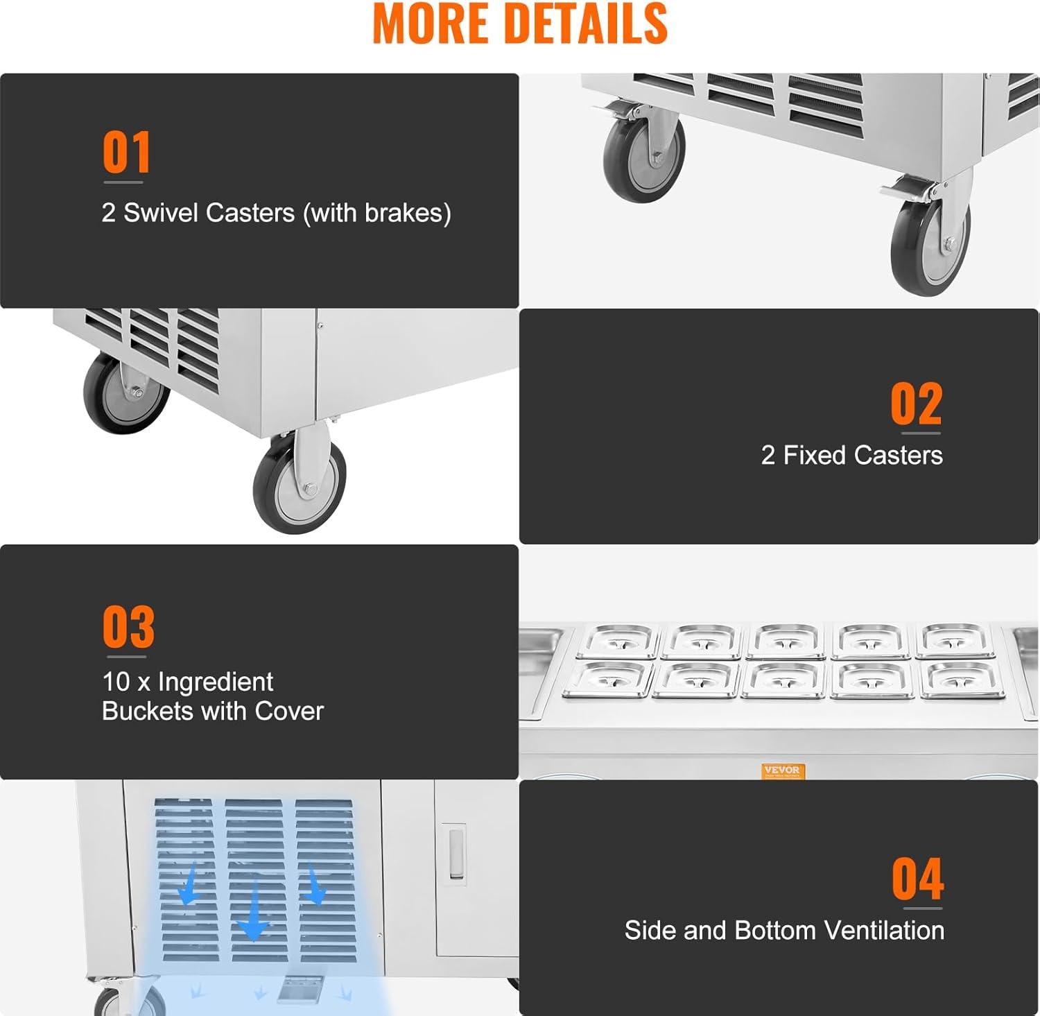 image:imageVEVOR Fried Ice Cream Roll Machine Stainless Steel Commercial Rolled Ice Cream Maker with Compressor and 4 Scrapers2Pcs 177 x 177 Square StirFried Ice Cream Pans for Frozen YogurtIce Cream2100Wdouble pans