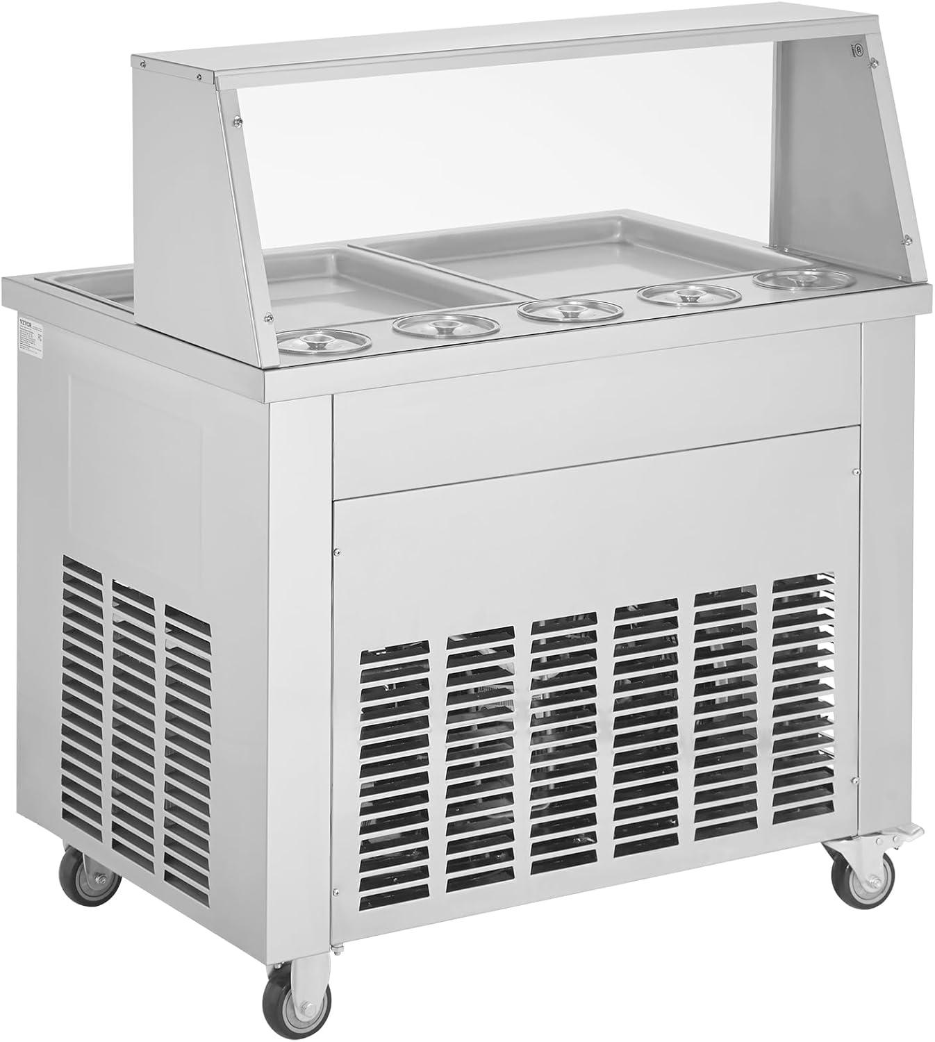 image:imageVEVOR Fried Ice Cream Roll Machine Stainless Steel Commercial Rolled Ice Cream Maker with Compressor and 4 Scrapers2Pcs 177 x 177 Square StirFried Ice Cream Pans for Frozen YogurtIce Cream1750Wdouble pans