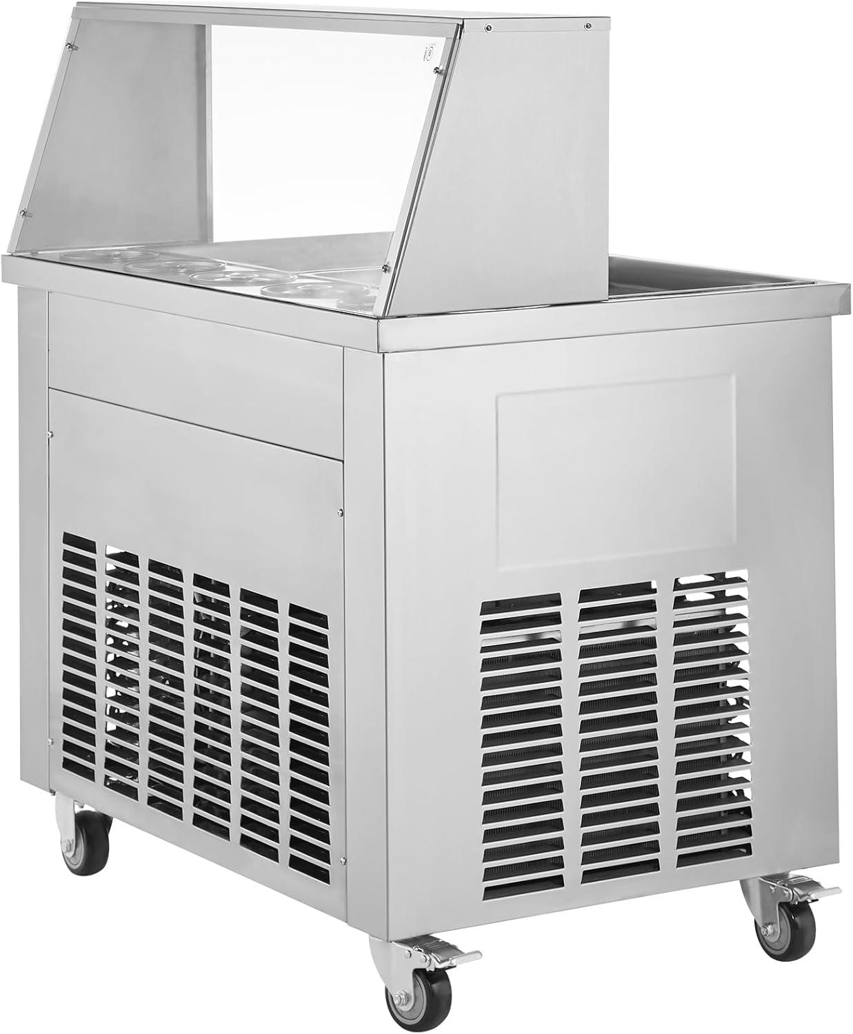 image:imageVEVOR Fried Ice Cream Roll Machine Stainless Steel Commercial Rolled Ice Cream Maker with Compressor and 4 Scrapers2Pcs 177 x 177 Square StirFried Ice Cream Pans for Frozen YogurtIce Cream1750Wdouble pans