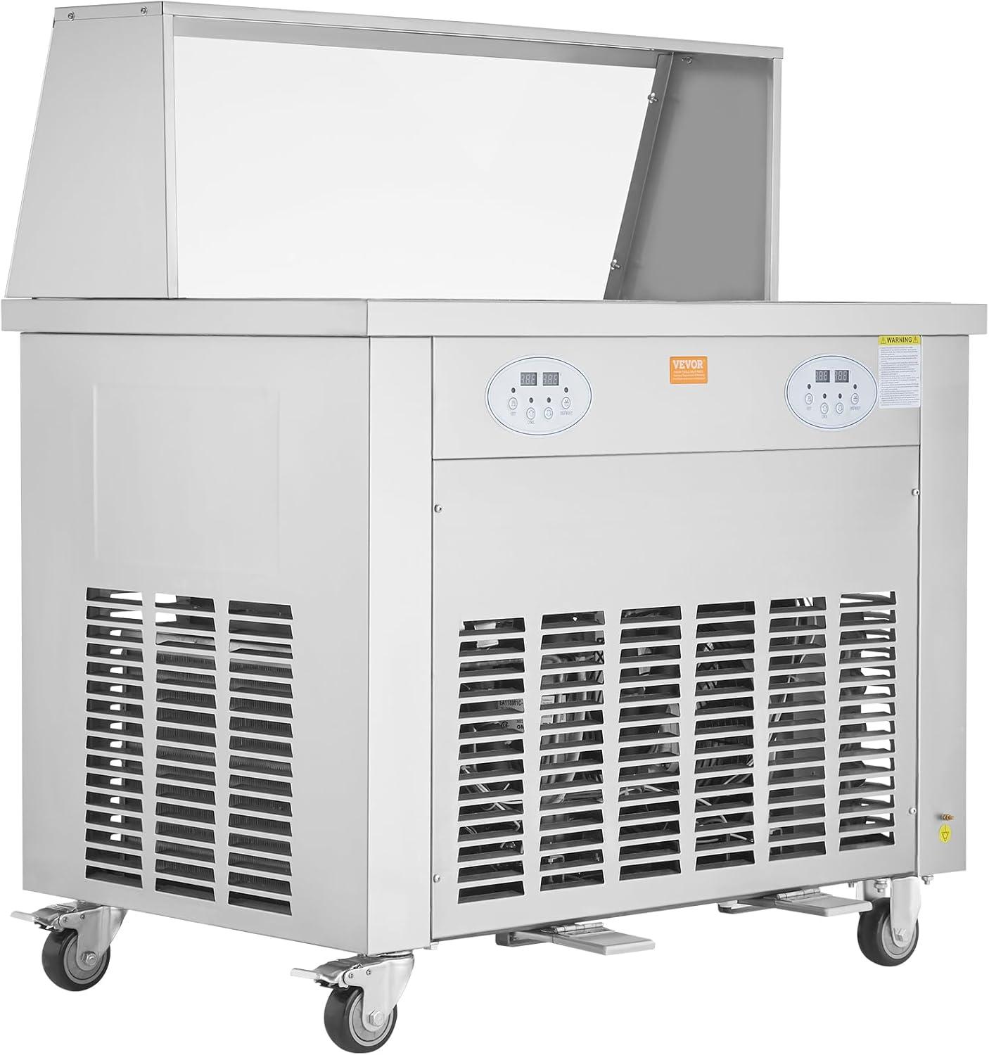 image:imageVEVOR Fried Ice Cream Roll Machine Stainless Steel Commercial Rolled Ice Cream Maker with Compressor and 4 Scrapers2Pcs 177 x 177 Square StirFried Ice Cream Pans for Frozen YogurtIce Cream1750Wdouble pans