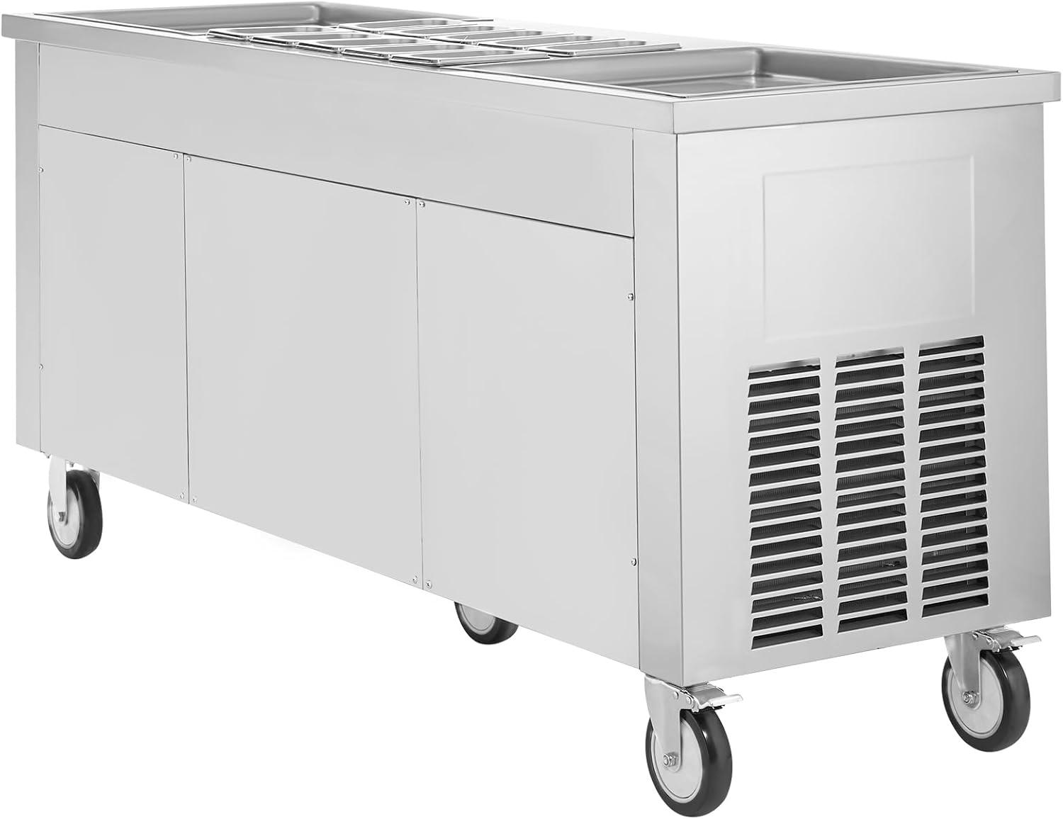 image:imageVEVOR Fried Ice Cream Roll Machine Stainless Steel Commercial Rolled Ice Cream Maker with Compressor and 4 Scrapers2Pcs 177 x 177 Square StirFried Ice Cream Pans for Frozen YogurtIce Cream2100Wdouble pans