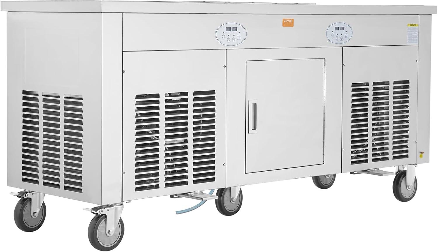 image:imageVEVOR Fried Ice Cream Roll Machine Stainless Steel Commercial Rolled Ice Cream Maker with Compressor and 4 Scrapers2Pcs 177 x 177 Square StirFried Ice Cream Pans for Frozen YogurtIce Cream2100Wdouble pans