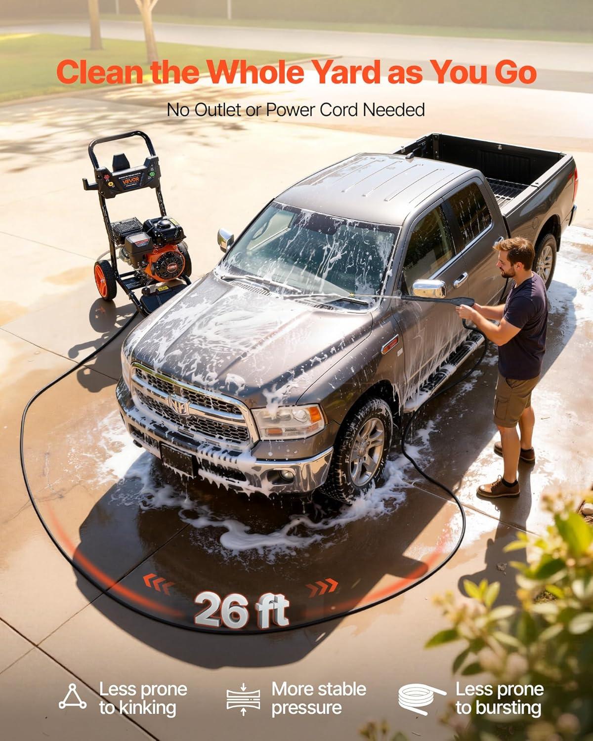 image:imageVEVOR Gas Pressure Washer 2900 PSI and 185 Max GPM Upgrade Aluminum Pump with Spray Gun and Wand 4 Nozzle Set Gas Powered Pressure Washer for Cars Fences Driveways Homes Patios Furniture3600 PSI