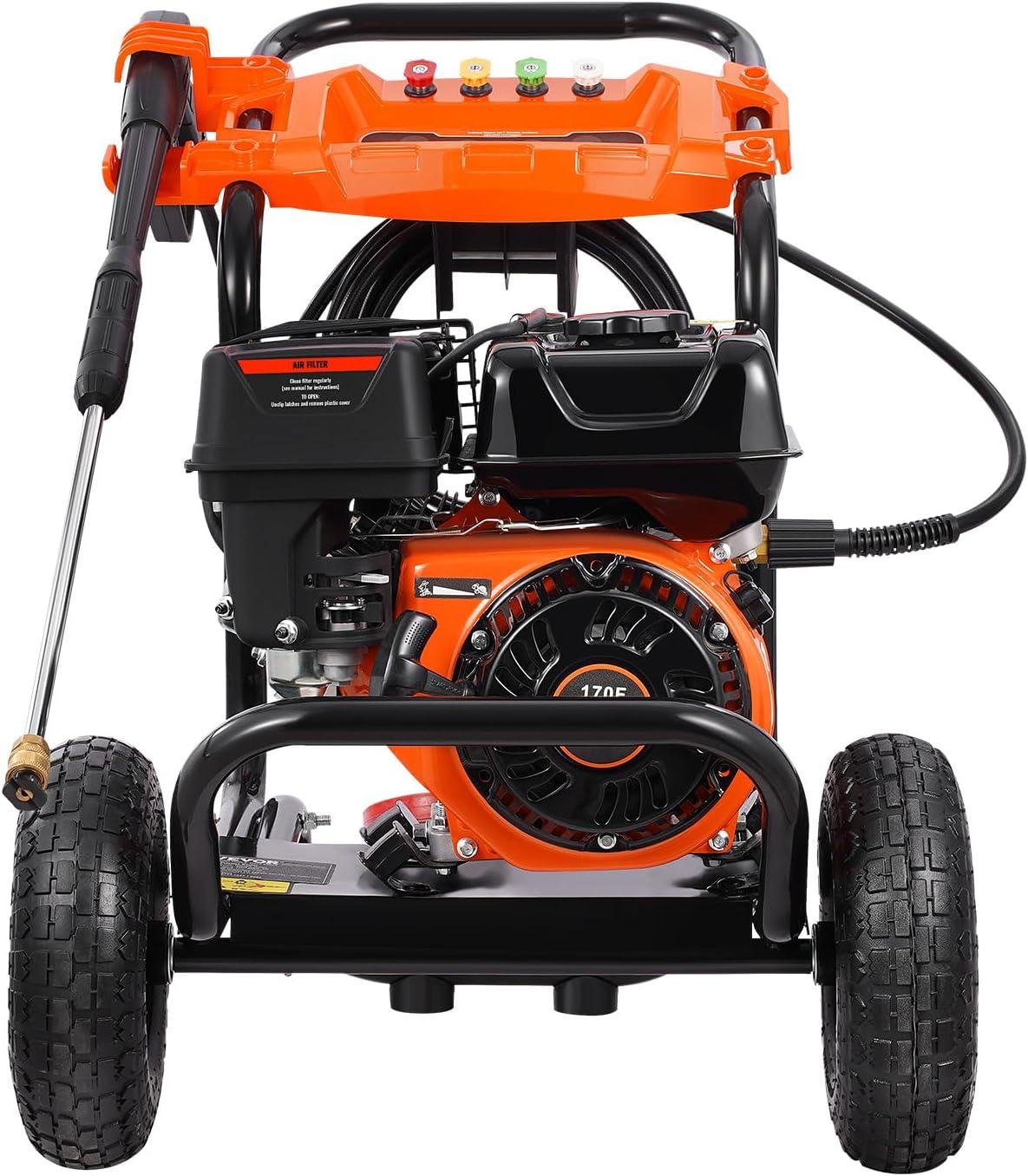 image:imageVEVOR Gas Pressure Washer 2900 PSI and 185 Max GPM Upgrade Aluminum Pump with Spray Gun and Wand 4 Nozzle Set Gas Powered Pressure Washer for Cars Fences Driveways Homes Patios Furniture3500PSI